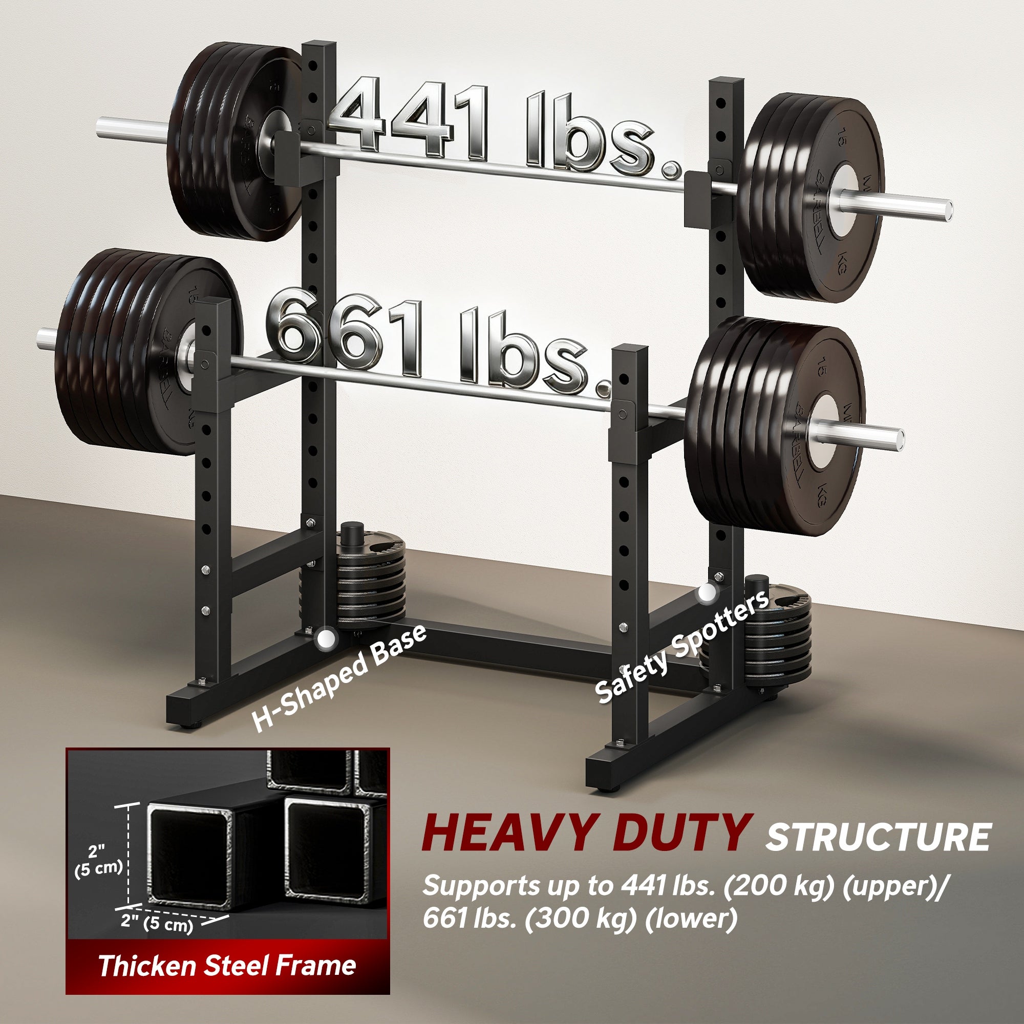 Soozier Adjustable Squat Rack, 660 lbs Multi-Function Barbell Rack for Weight Lifting and Home Gym Strength Training, Black-DECOROLALA