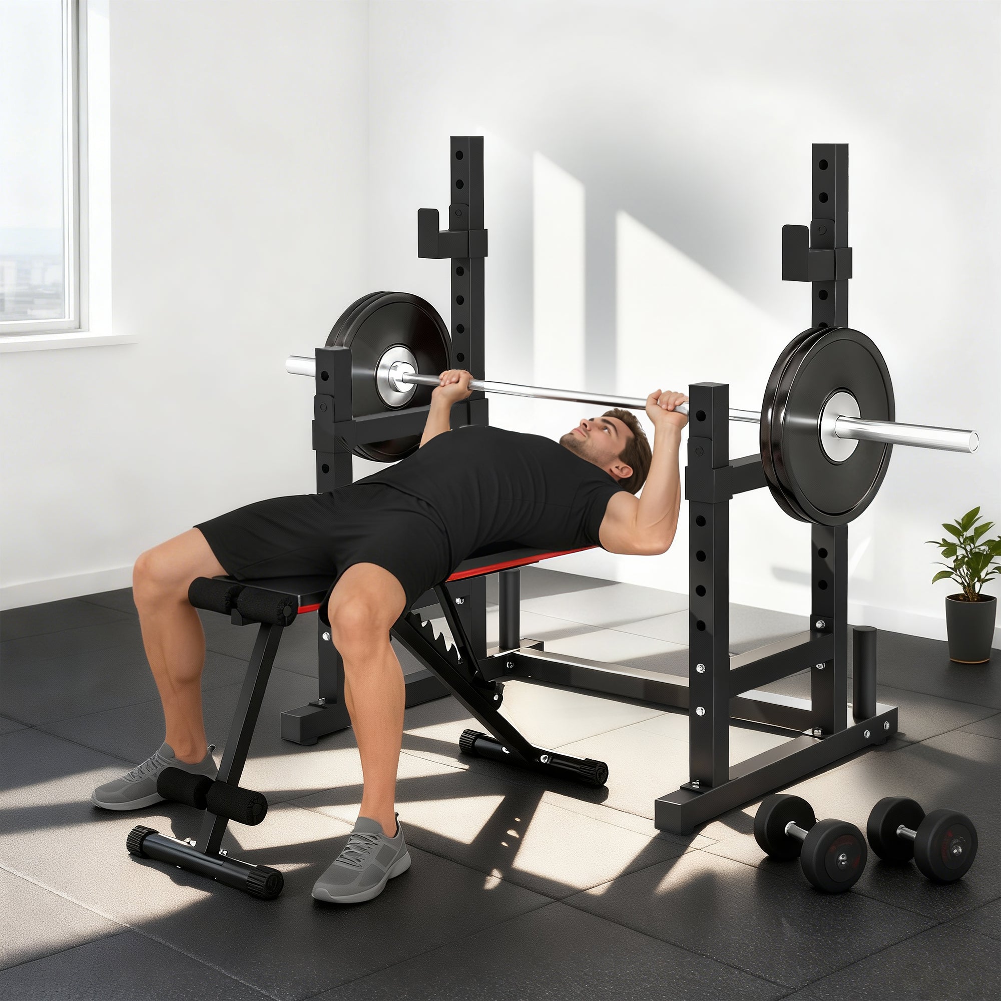 Soozier Adjustable Squat Rack, 660 lbs Multi-Function Barbell Rack for Weight Lifting and Home Gym Strength Training, Black-DECOROLALA