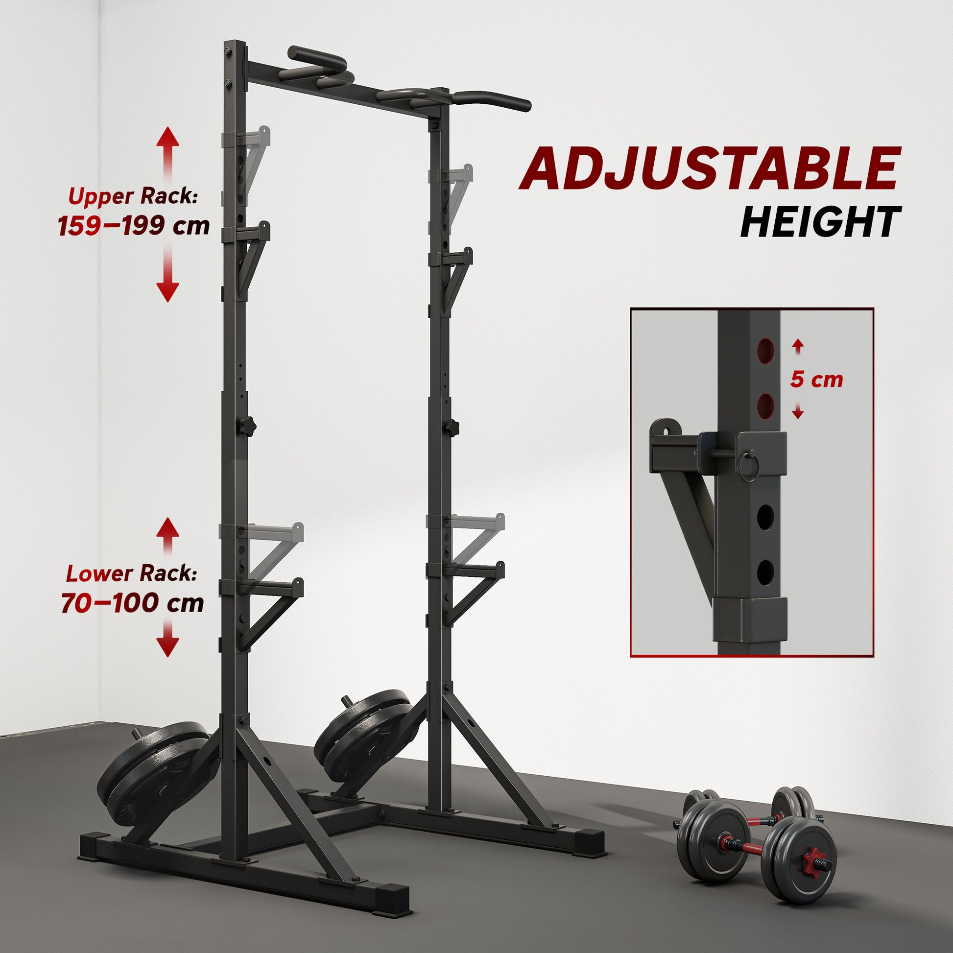 Soozier Adjustable Squat Rack with Pull Up Bar - Black-DECOROLALA