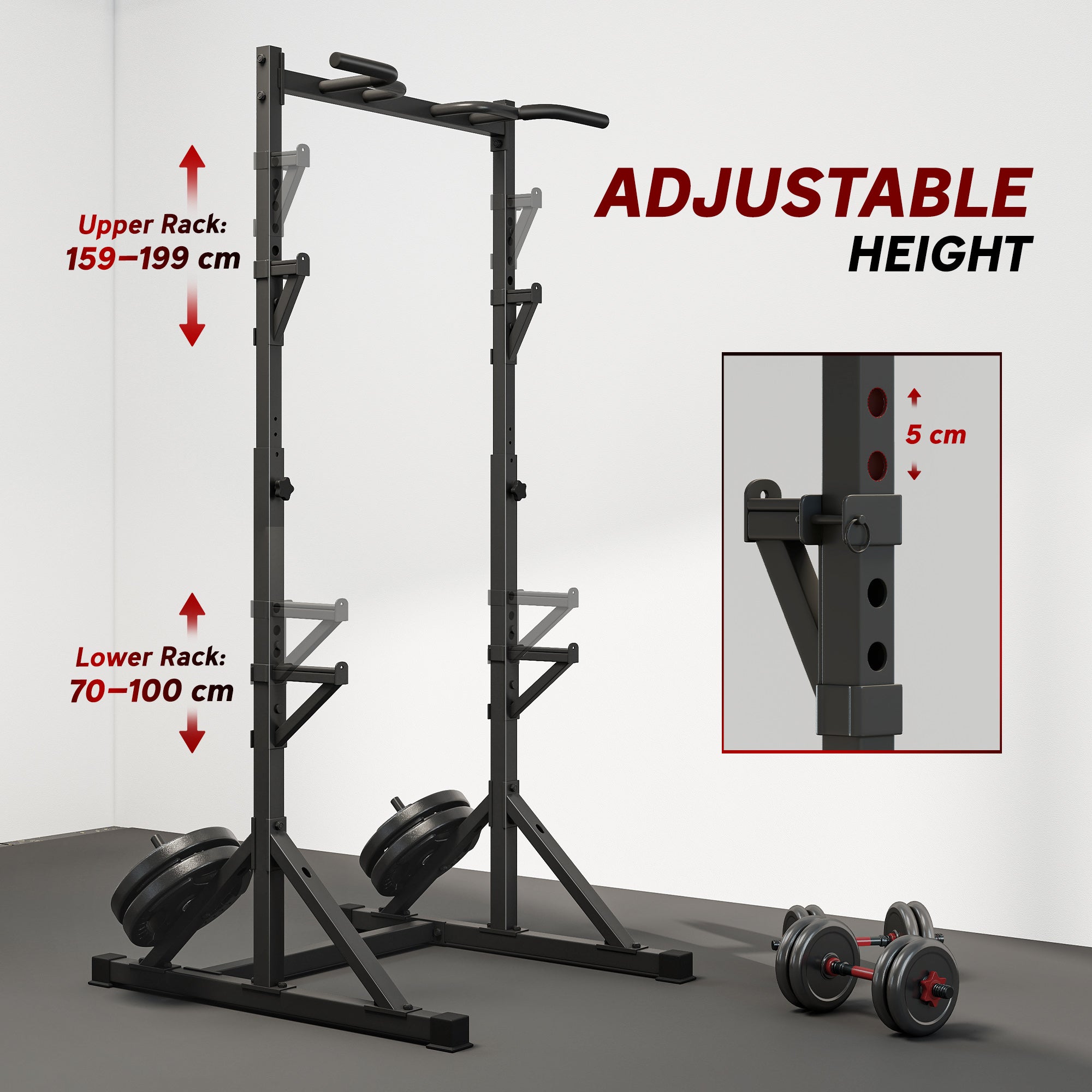 Soozier Adjustable Squat Rack with Pull Up Bar - Black-DECOROLALA