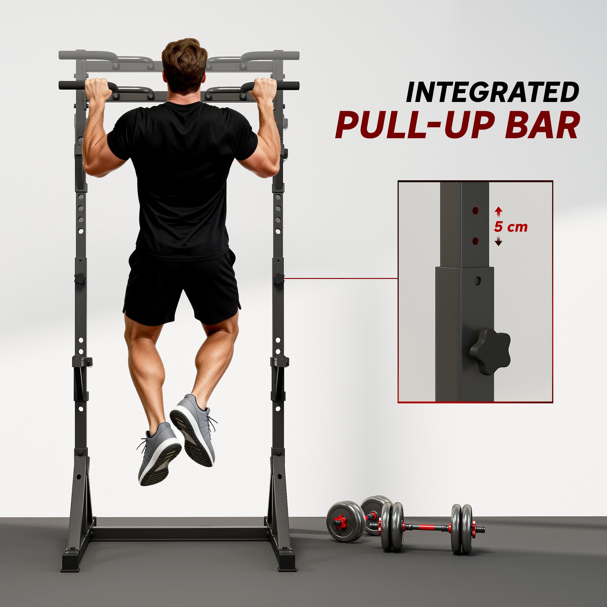 Soozier Adjustable Squat Rack with Pull Up Bar - Black-DECOROLALA