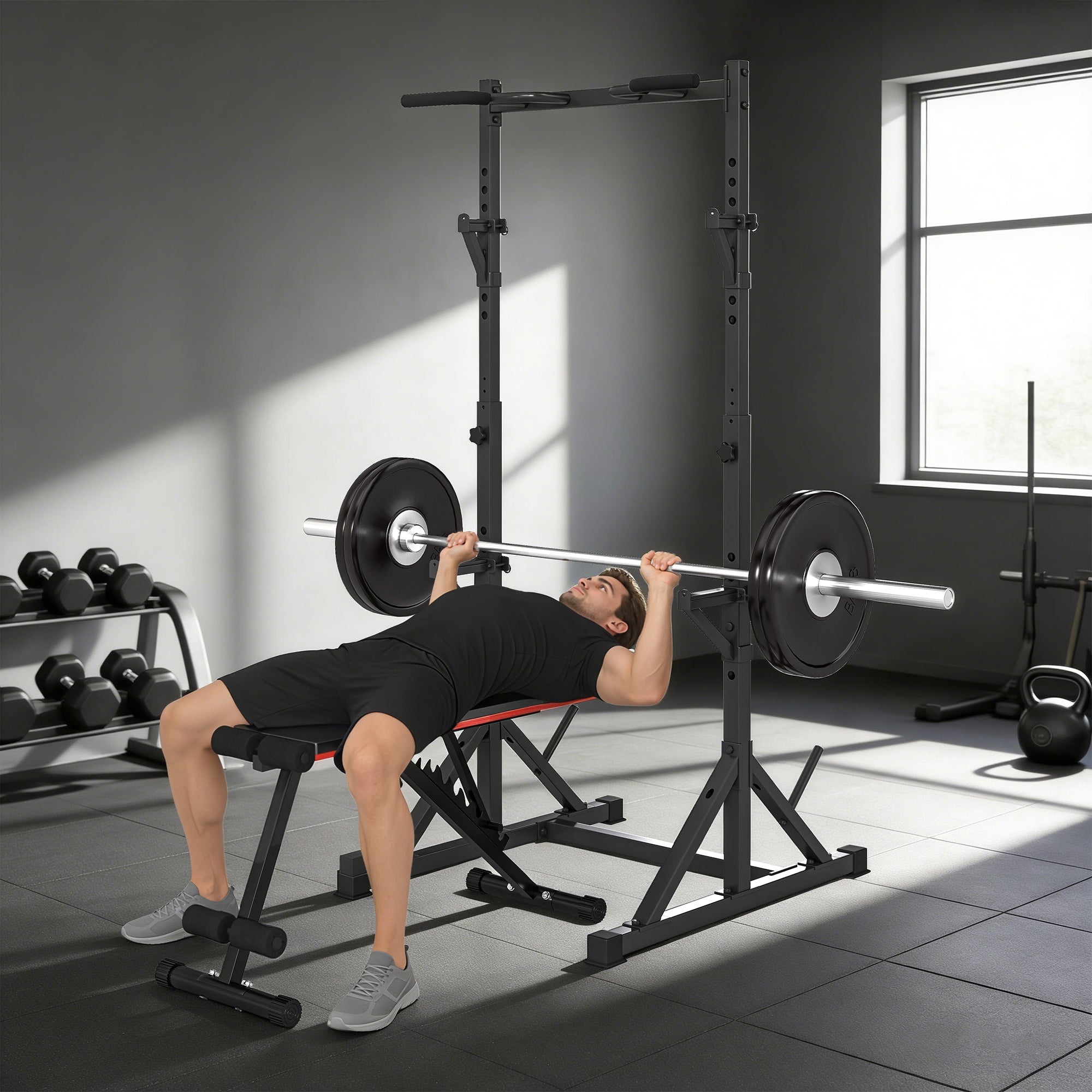Soozier Adjustable Squat Rack with Pull Up Bar - Black-DECOROLALA