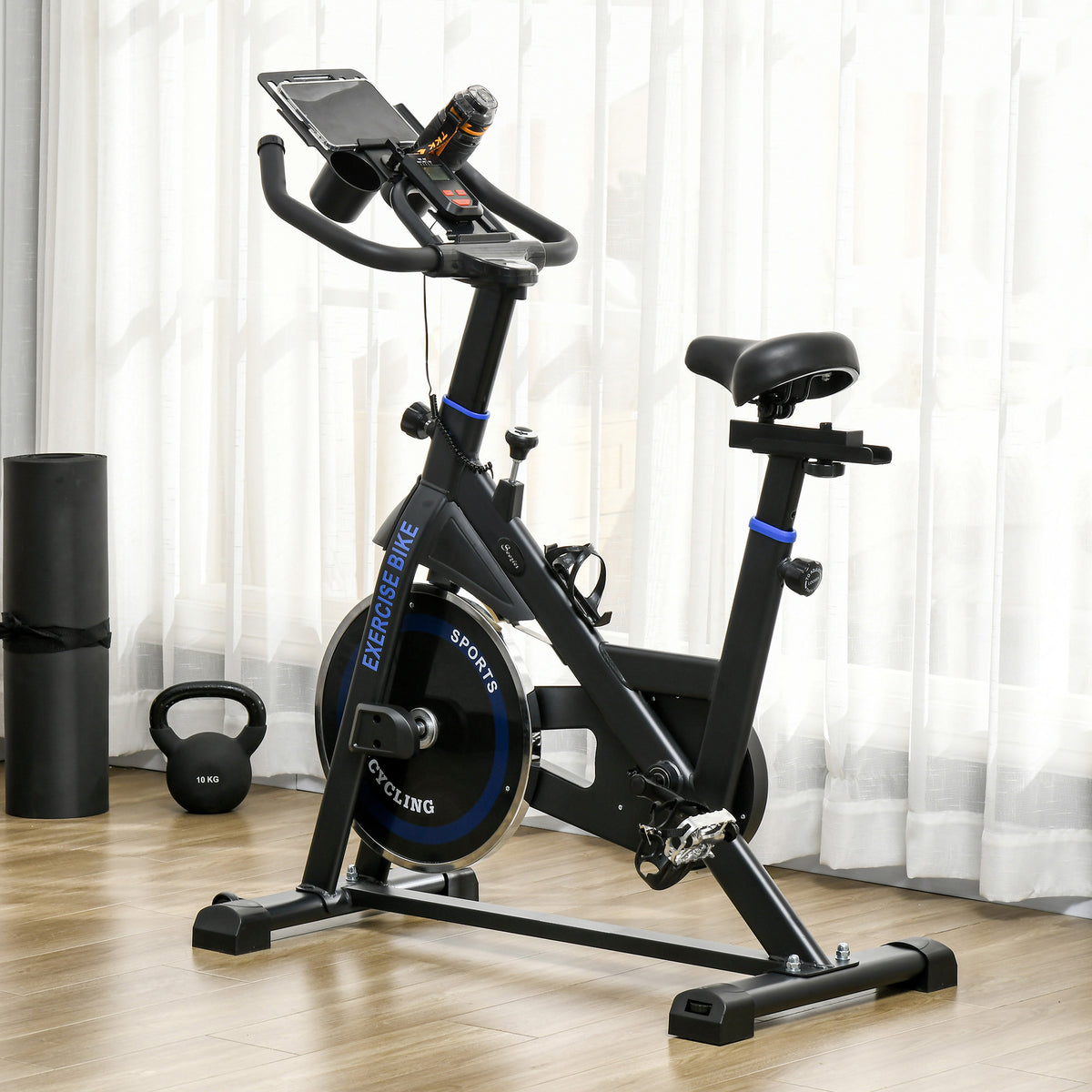 Soozier Adjustable Stationary Exercise Bike with LCD Display - Black-Exercise Bikes-DECOROLALA
