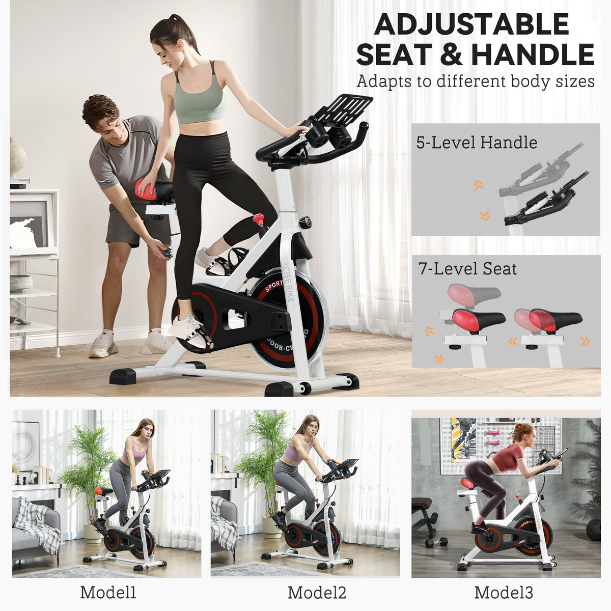 Soozier Adjustable Upright Exercise Bike - White 17.6lb Flywheel-Exercise Bikes-DECOROLALA