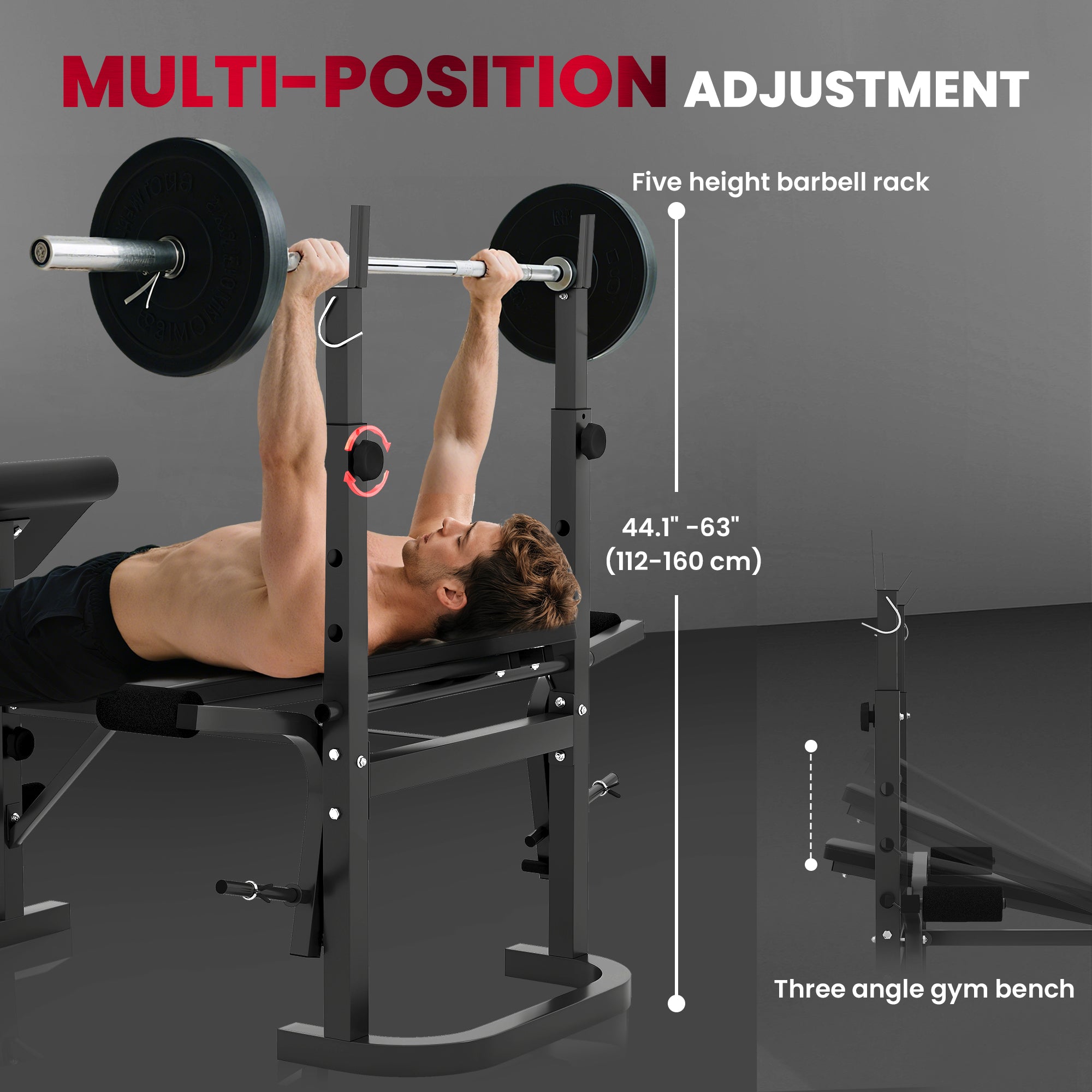 Soozier Adjustable Weight Bench with Rack & Lat Pull Down - Black-DECOROLALA