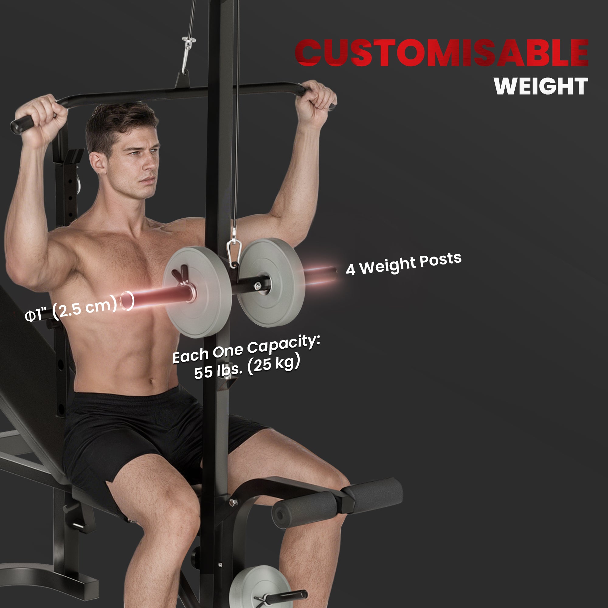 Soozier Adjustable Weight Bench with Rack & Lat Pull Down - Black-DECOROLALA