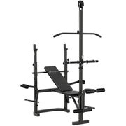 Soozier Adjustable Weight Bench with Rack & Lat Pull Down - Black-DECOROLALA