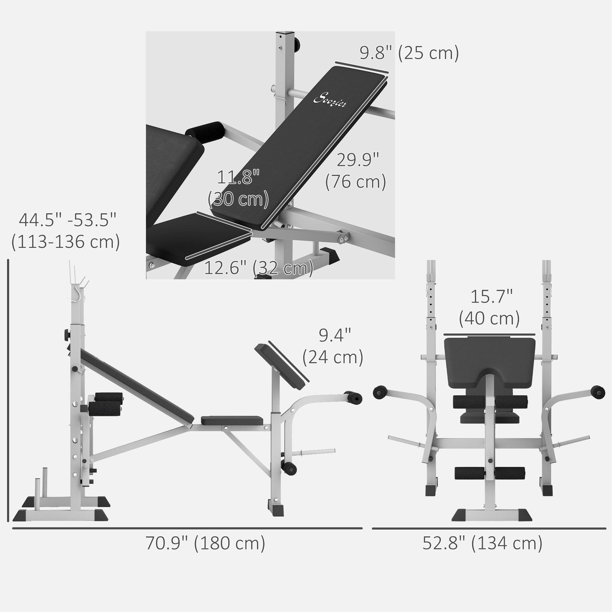Soozier Adjustable Weight Bench with Squat Rack - Grey-DECOROLALA