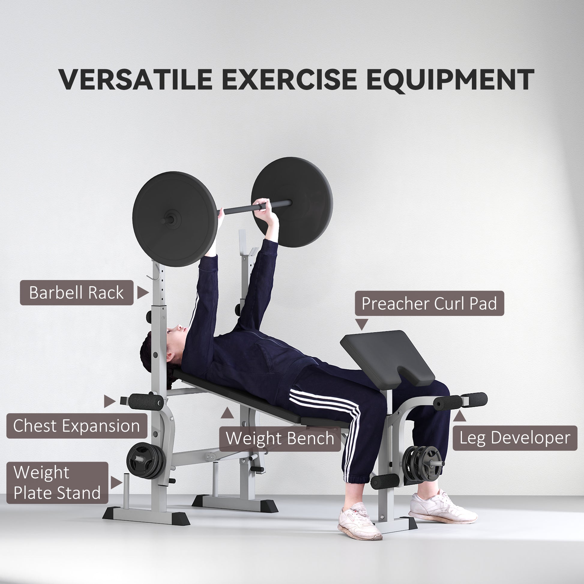 Soozier Adjustable Weight Bench with Squat Rack - Grey-DECOROLALA