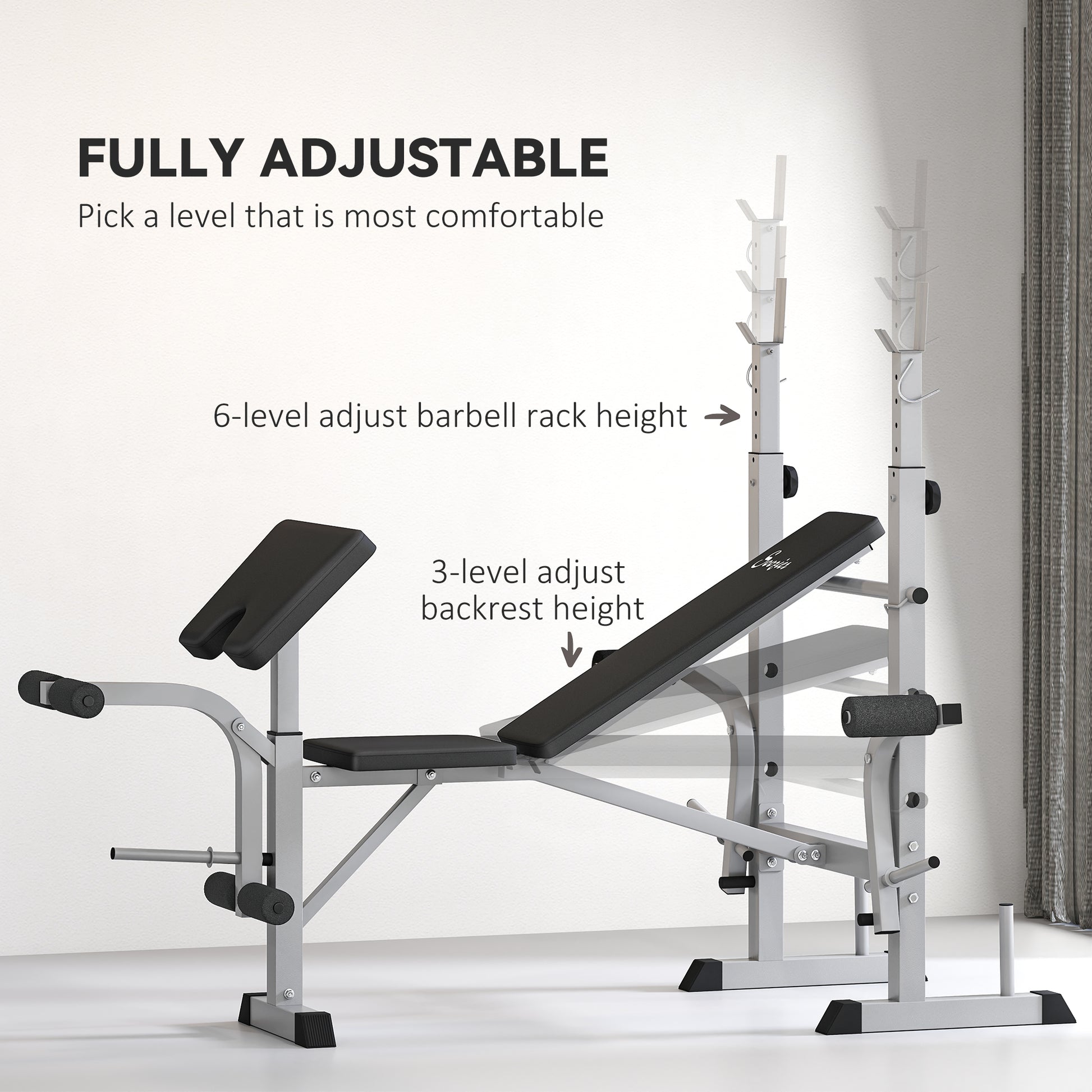 Soozier Adjustable Weight Bench with Squat Rack - Grey-DECOROLALA