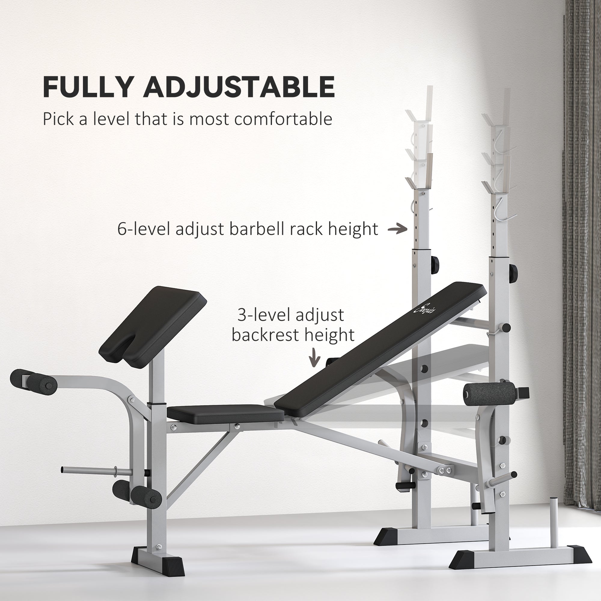 Soozier Adjustable Weight Bench with Squat Rack - Grey-DECOROLALA