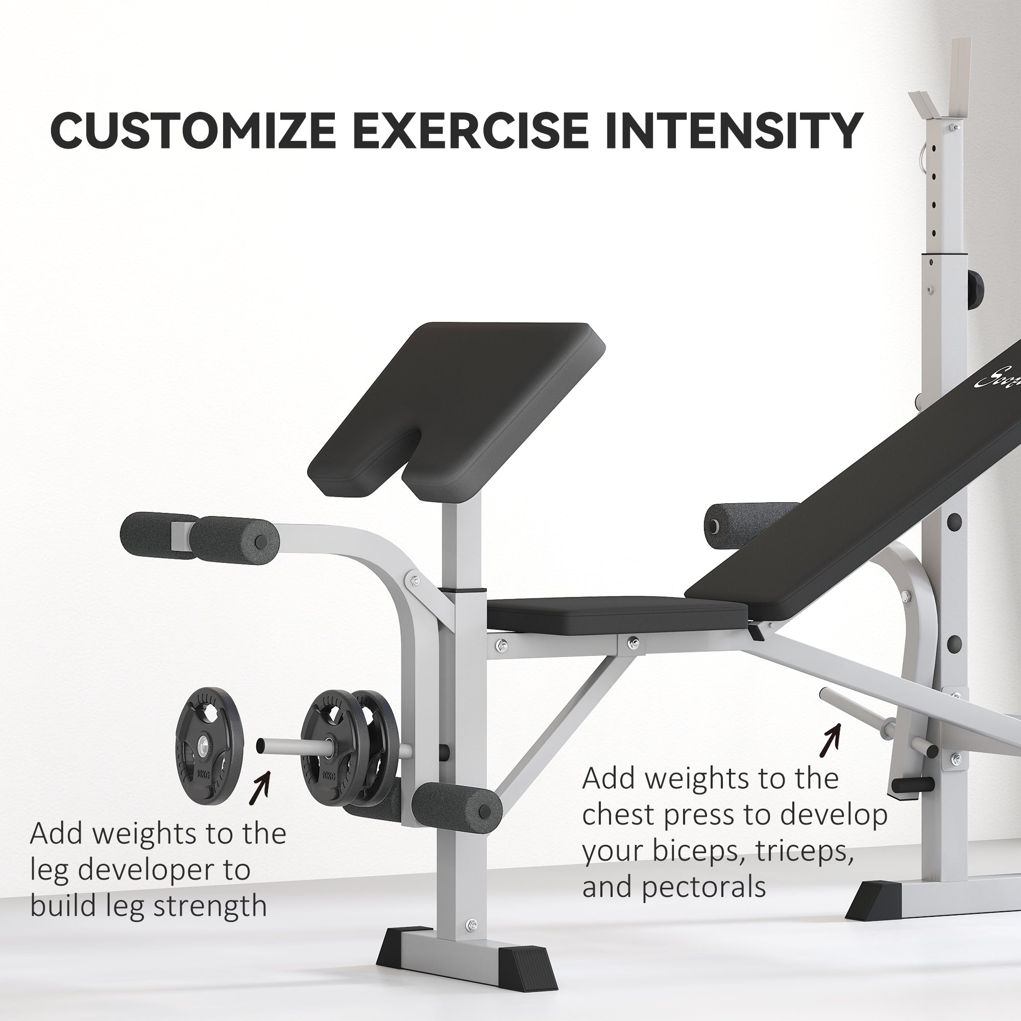 Soozier Adjustable Weight Bench with Squat Rack - Grey-DECOROLALA