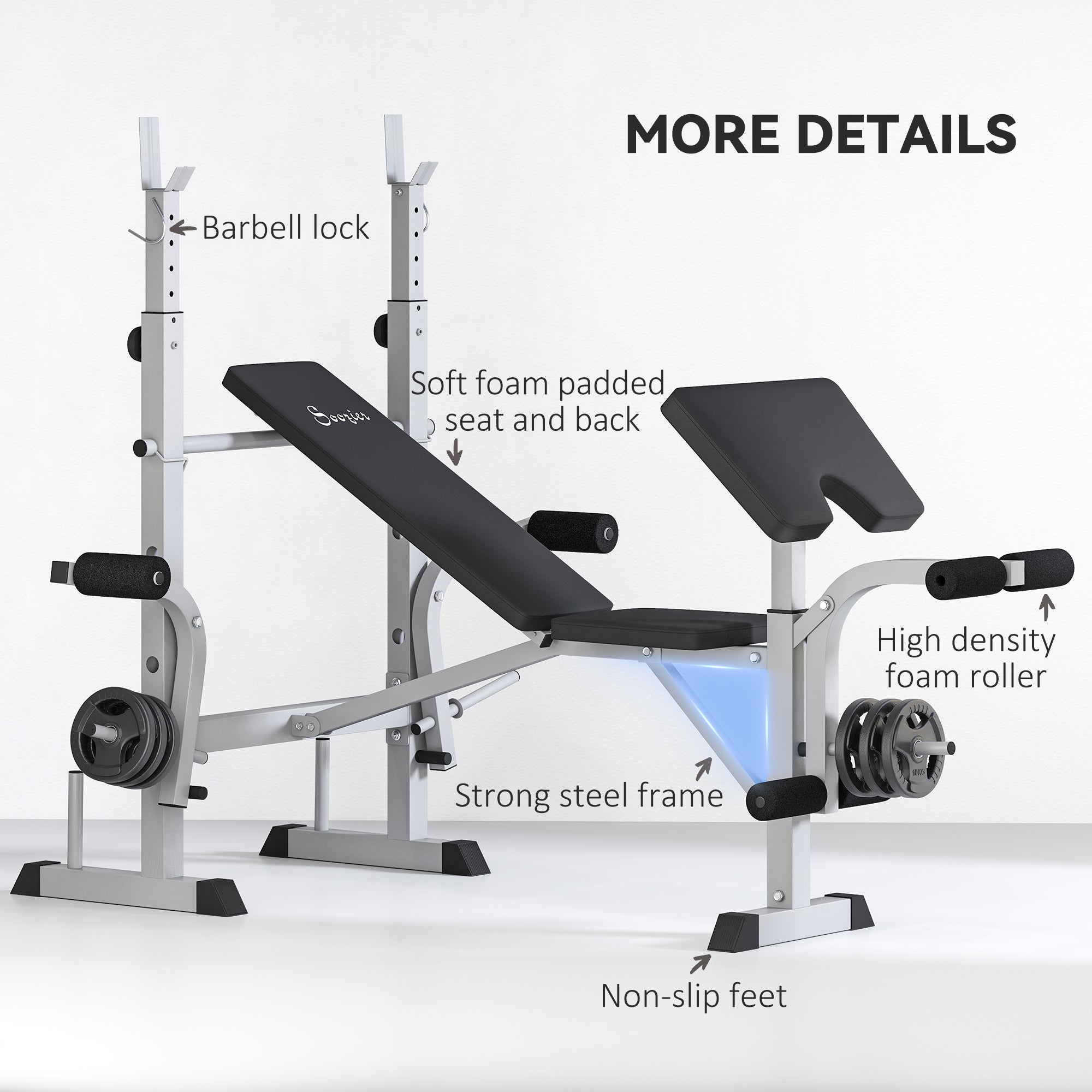 Soozier Adjustable Weight Bench with Squat Rack - Grey-DECOROLALA