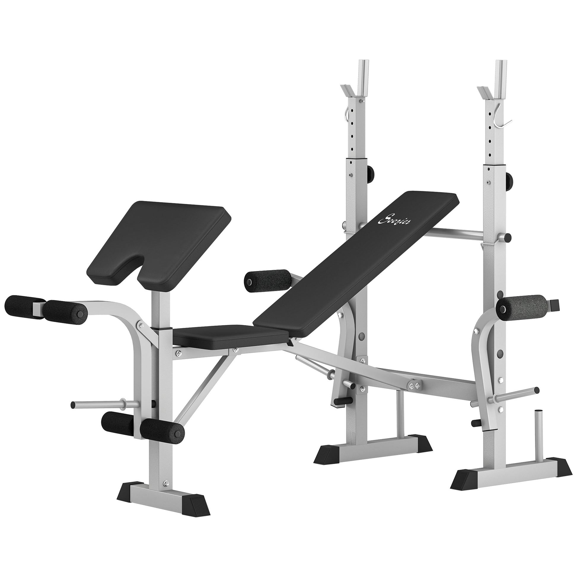 Soozier Adjustable Weight Bench with Squat Rack - Grey-DECOROLALA