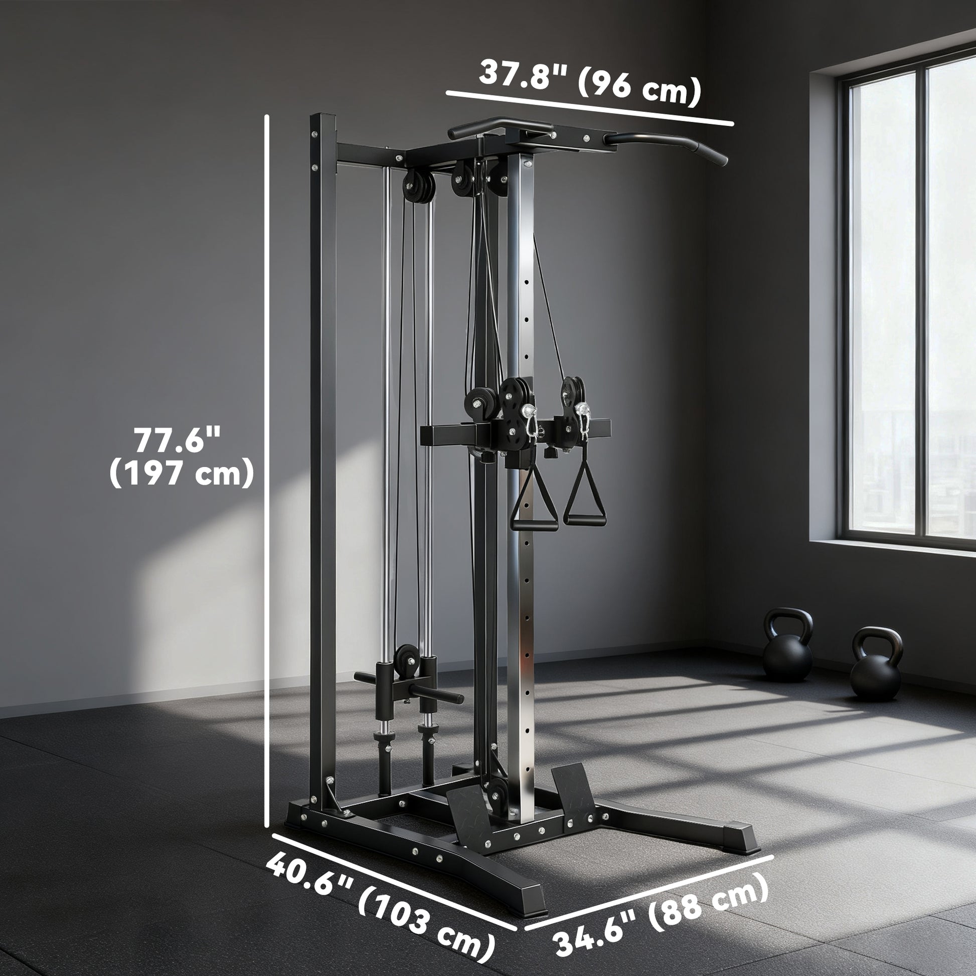 Soozier Dual Pulley Cable Station with Pull Up Bar - Black-DECOROLALA