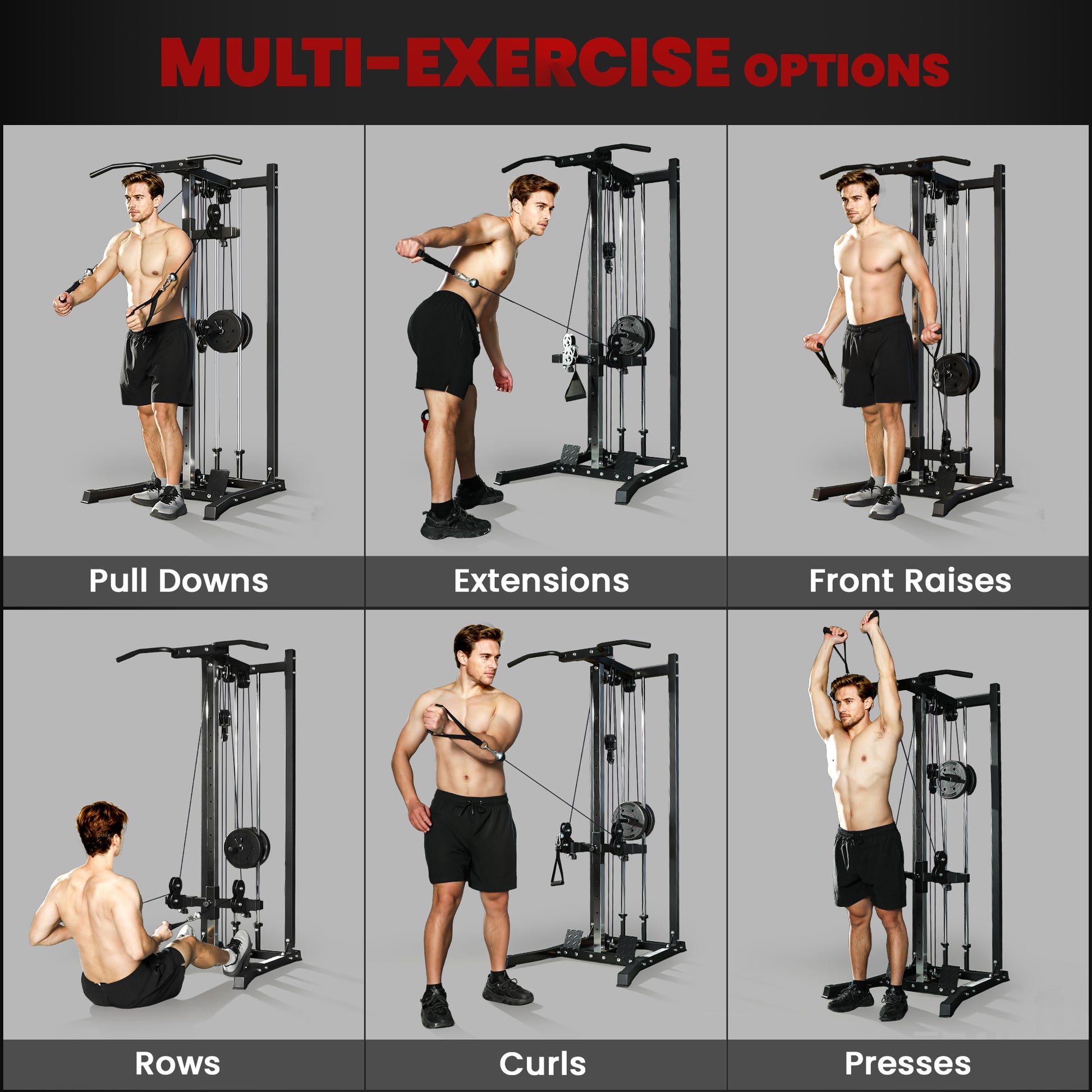 Soozier Dual Pulley Cable Station with Pull Up Bar - Black-DECOROLALA
