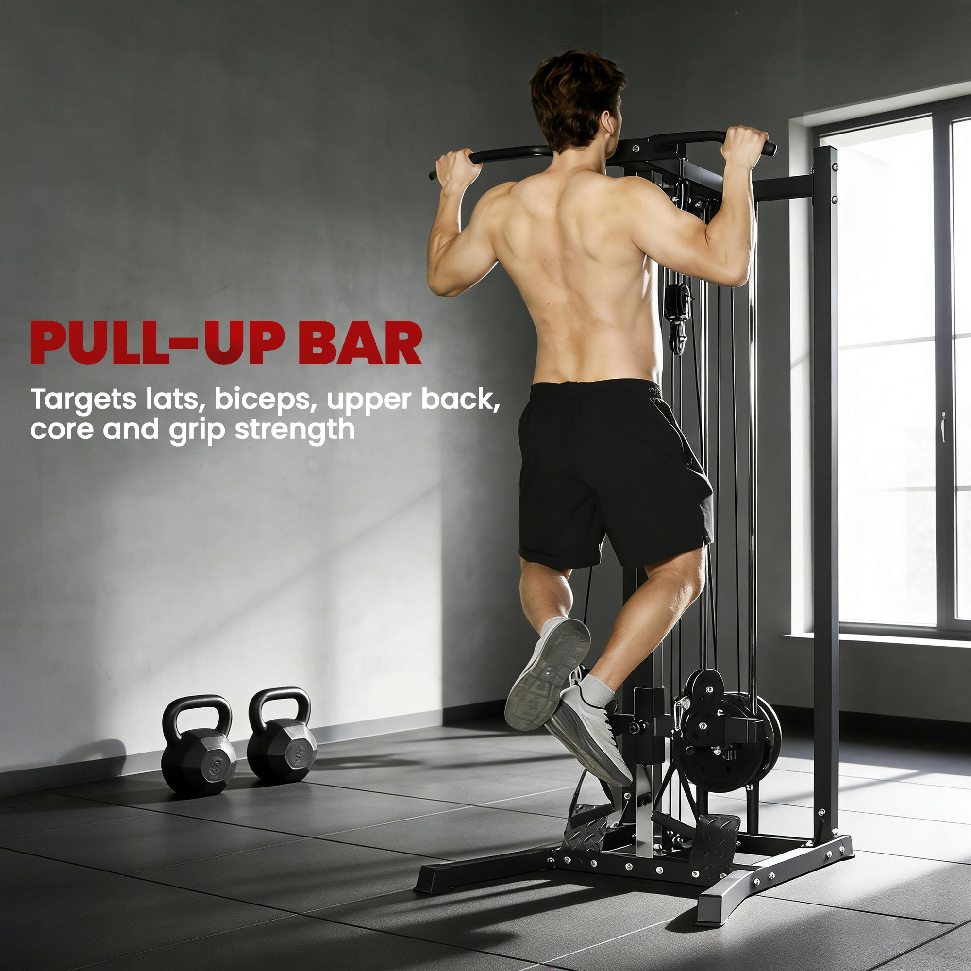Soozier Dual Pulley Cable Station with Pull Up Bar - Black-DECOROLALA