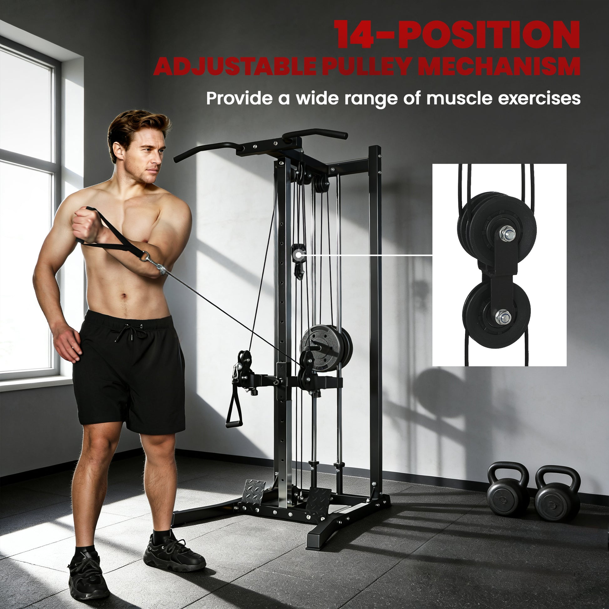 Soozier Dual Pulley Cable Station with Pull Up Bar - Black-DECOROLALA