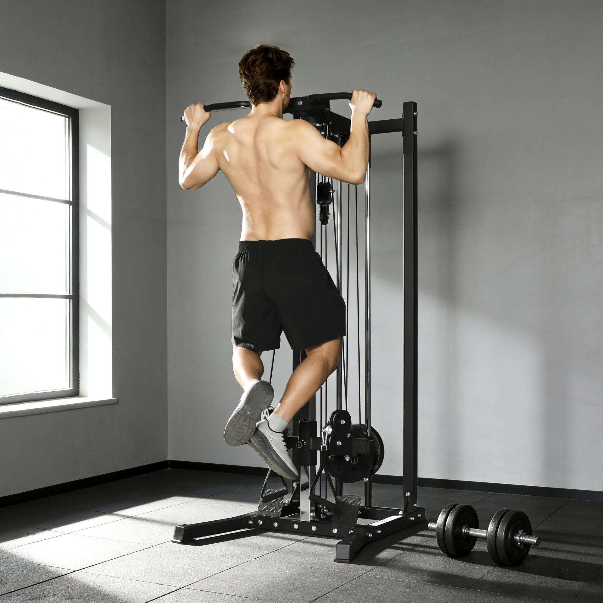 Soozier Dual Pulley Cable Station with Pull Up Bar - Black-DECOROLALA