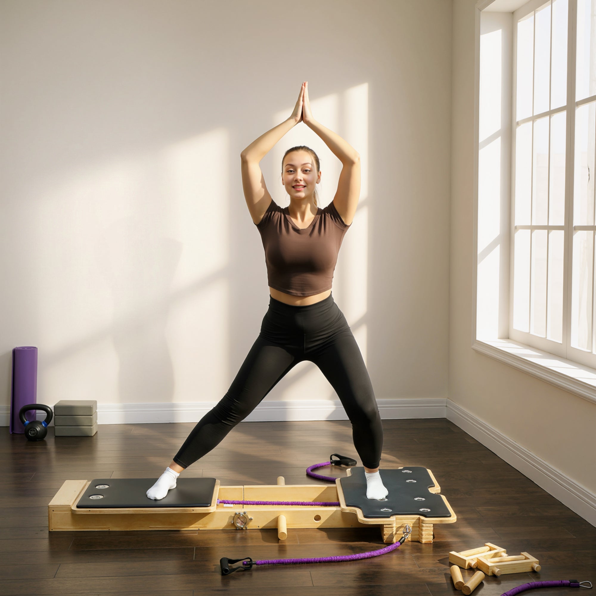 Soozier Foldable Pilates Reformer - Natural Wood Home Gym Board-DECOROLALA