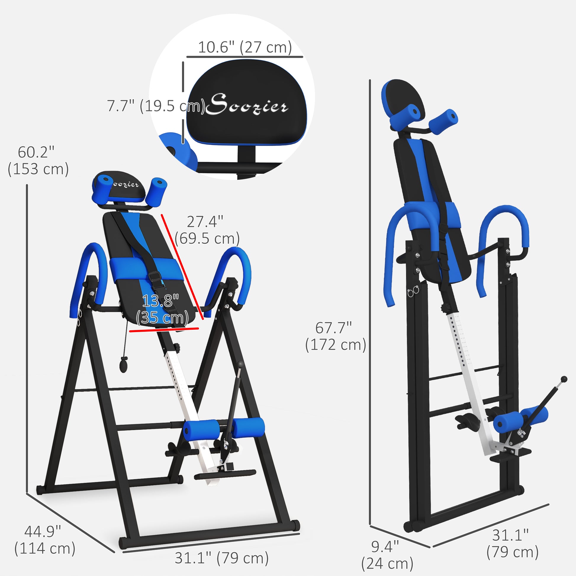 Soozier Folding Inversion Table - Black/Blue Adjustable Height-DECOROLALA