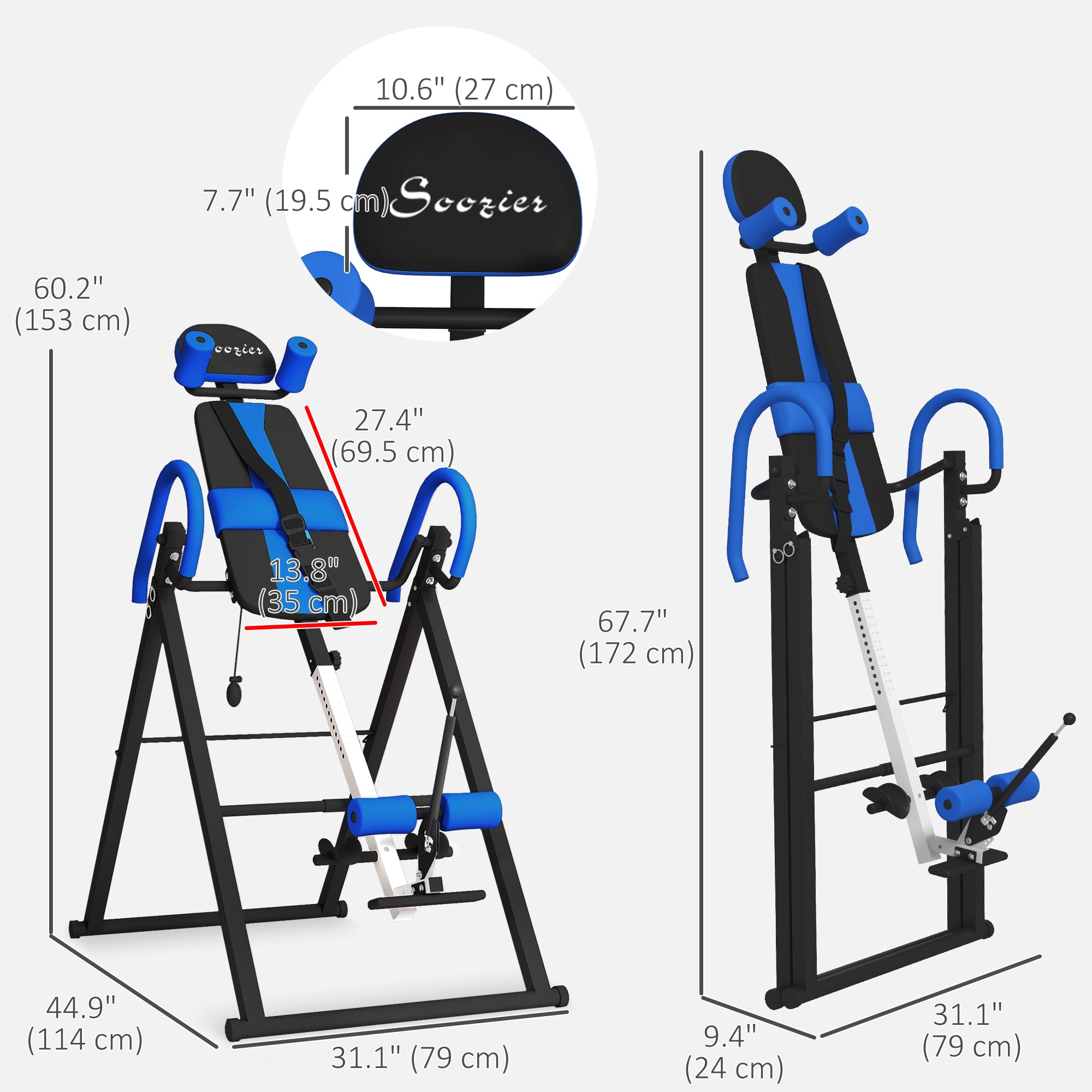 Soozier Folding Inversion Table - Black/Blue Adjustable Height-DECOROLALA
