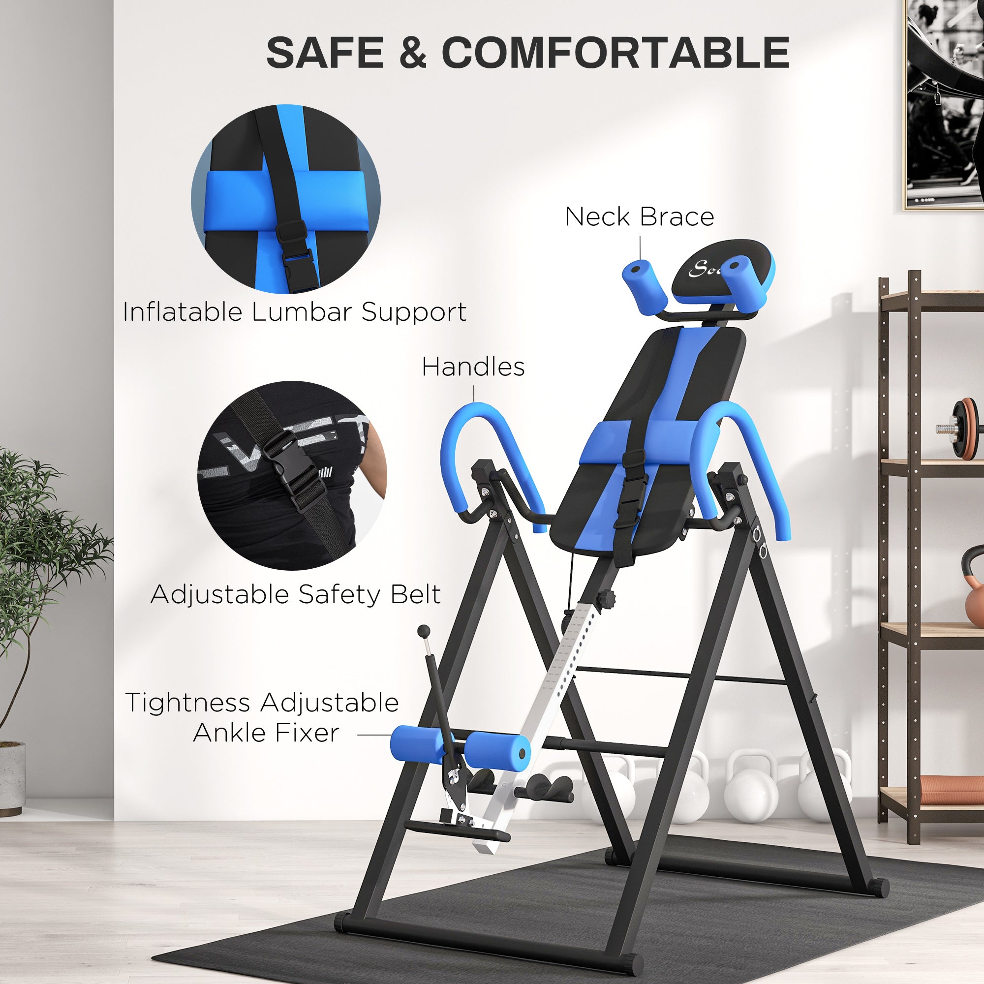 Soozier Folding Inversion Table - Black/Blue Adjustable Height-DECOROLALA