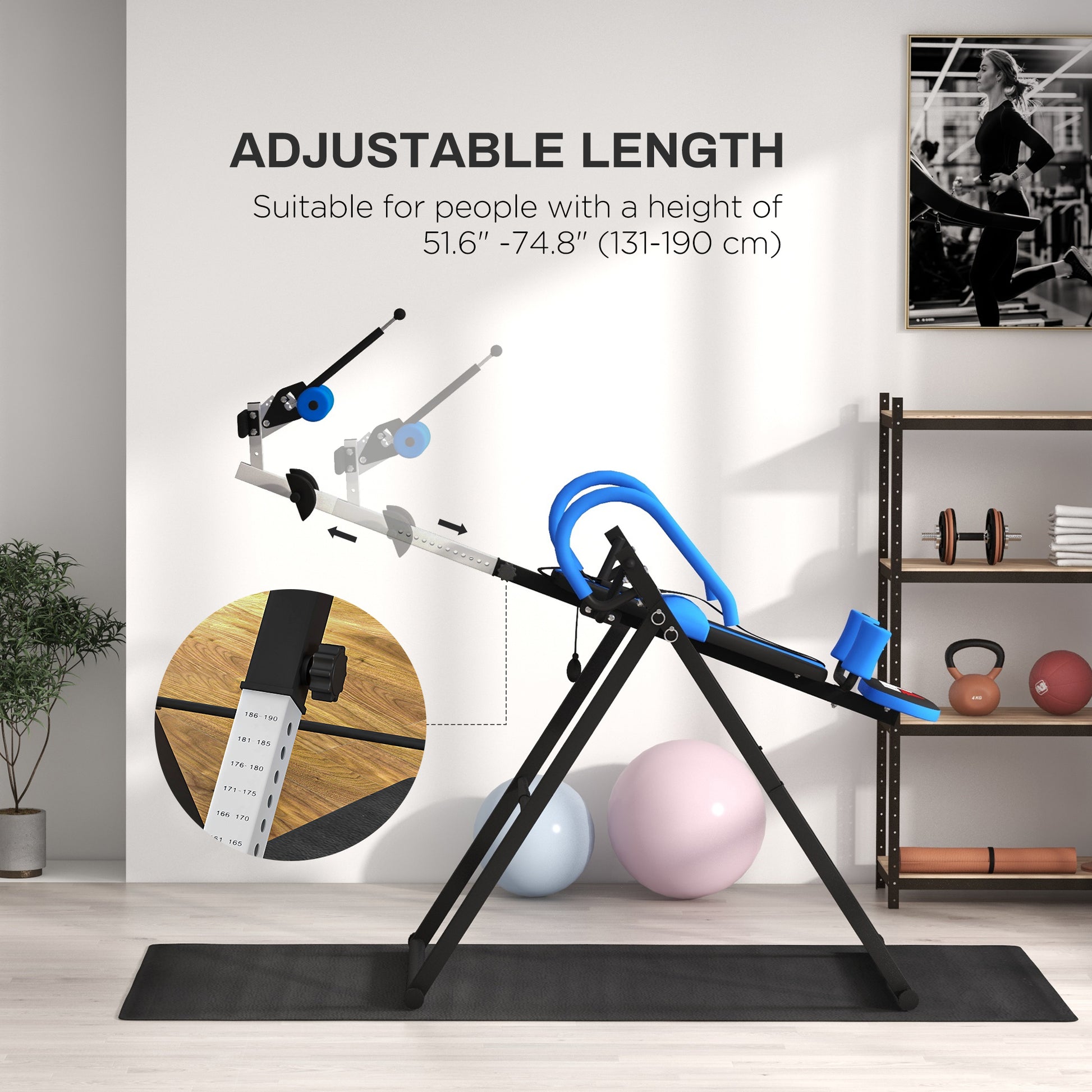Soozier Folding Inversion Table - Black/Blue Adjustable Height-DECOROLALA