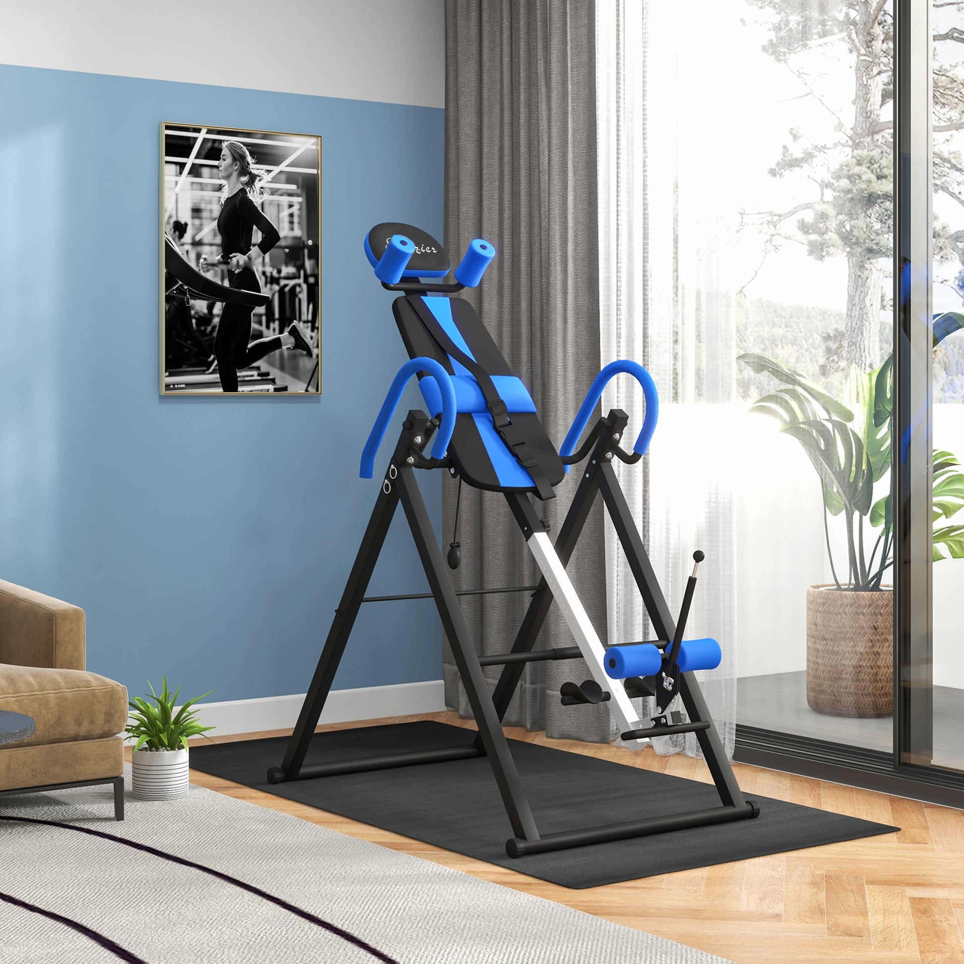 Soozier Folding Inversion Table - Black/Blue Adjustable Height-DECOROLALA