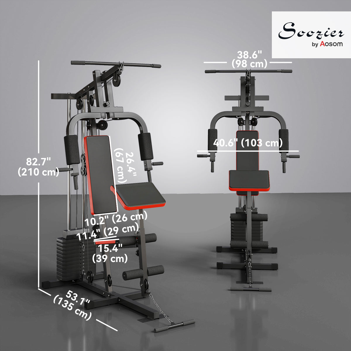 Soozier Home Gym Machine with 143lbs Weight Stack - Red/Black-Strength Training Equipment-DECOROLALA