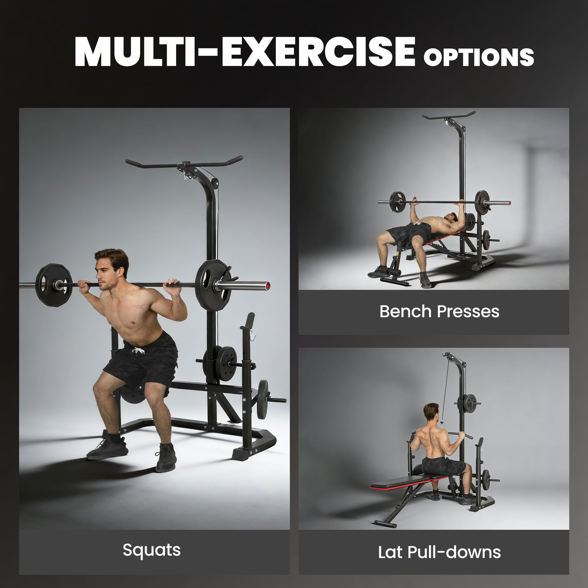 Soozier Home Gym Power Tower with Squat Rack & Lat Pulldown-DECOROLALA