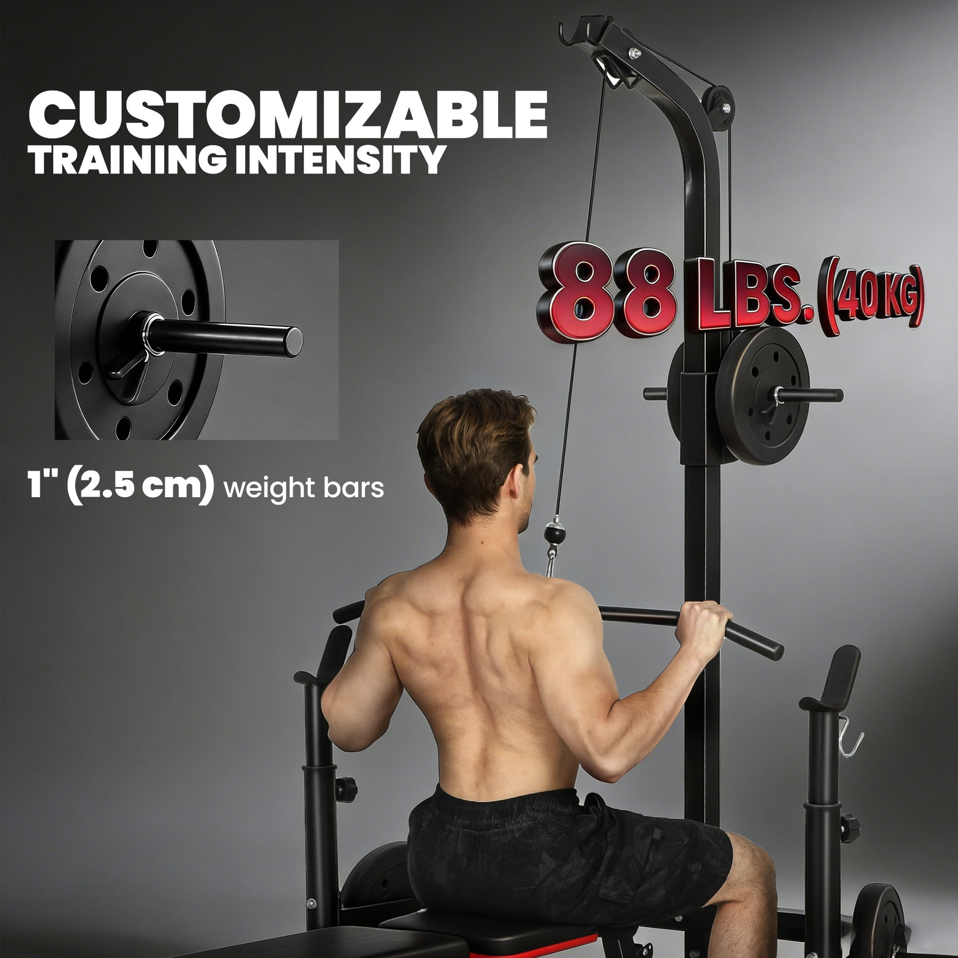 Soozier Home Gym Power Tower with Squat Rack & Lat Pulldown-DECOROLALA