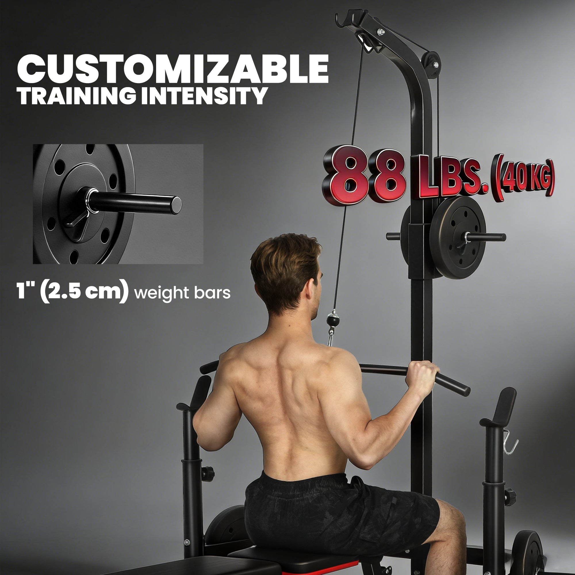 Soozier Home Gym Power Tower with Squat Rack & Lat Pulldown-DECOROLALA