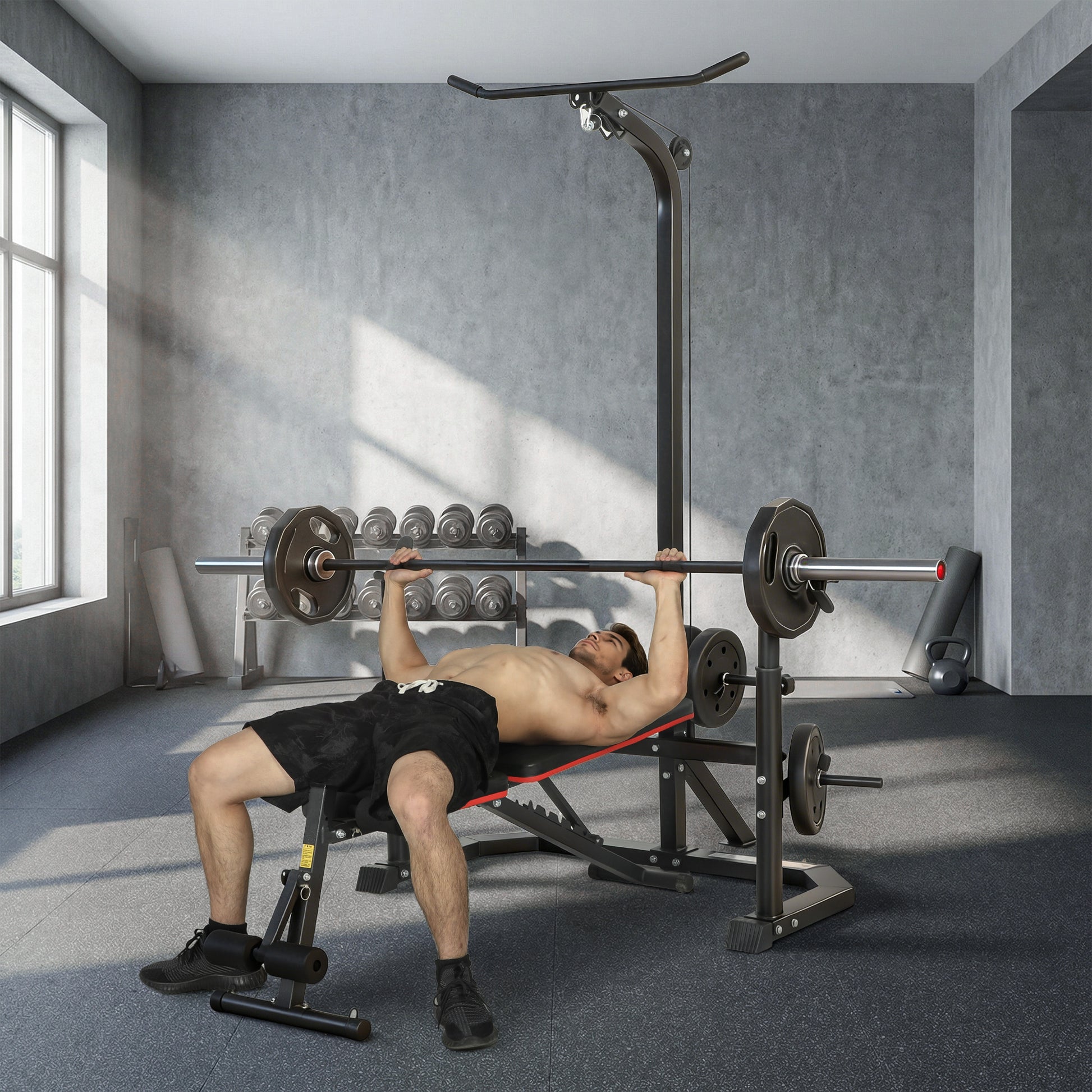 Soozier Home Gym Power Tower with Squat Rack & Lat Pulldown-DECOROLALA