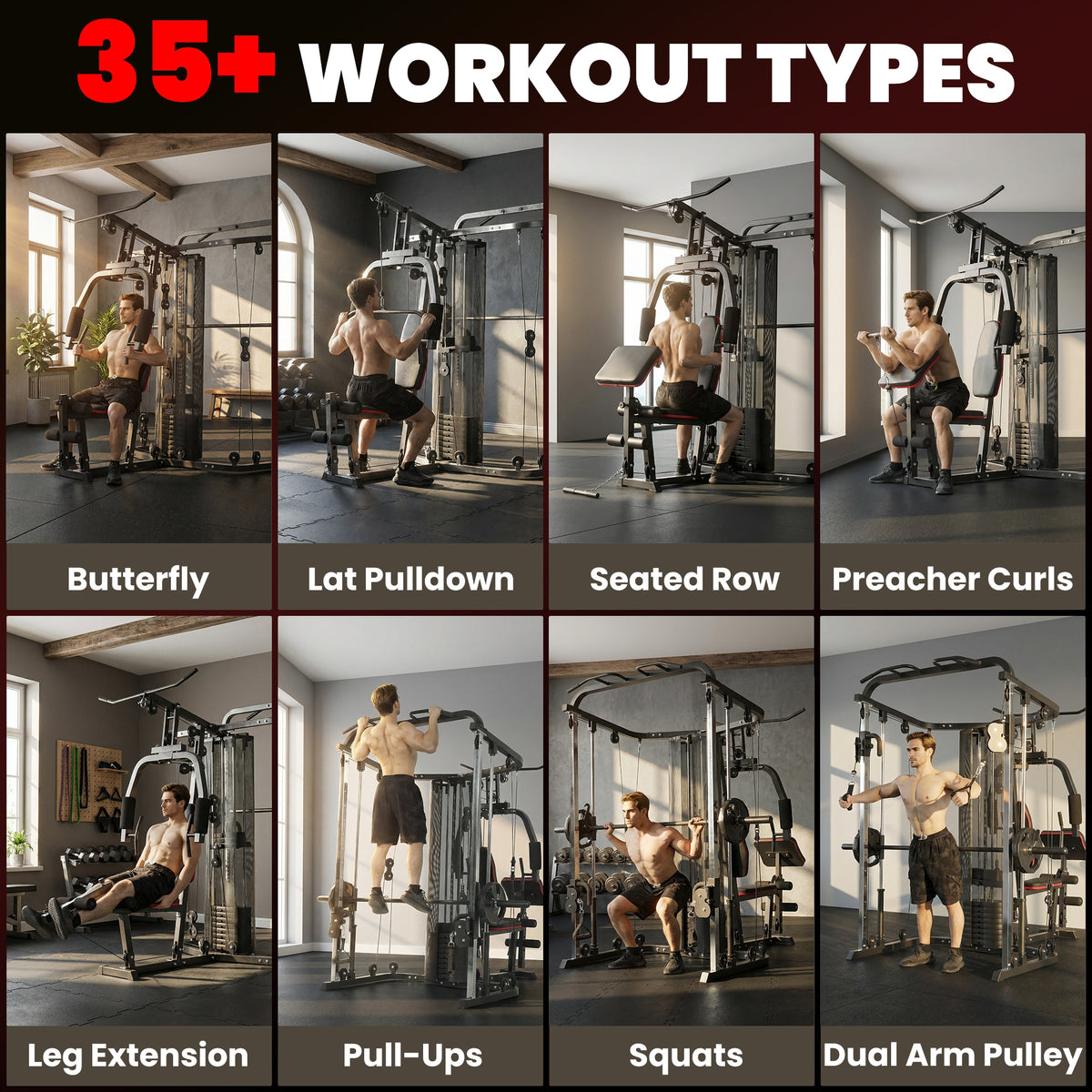 Soozier Home Gym Smith Machine with 143lbs Weight Stack - Black-Strength Training Equipment-DECOROLALA