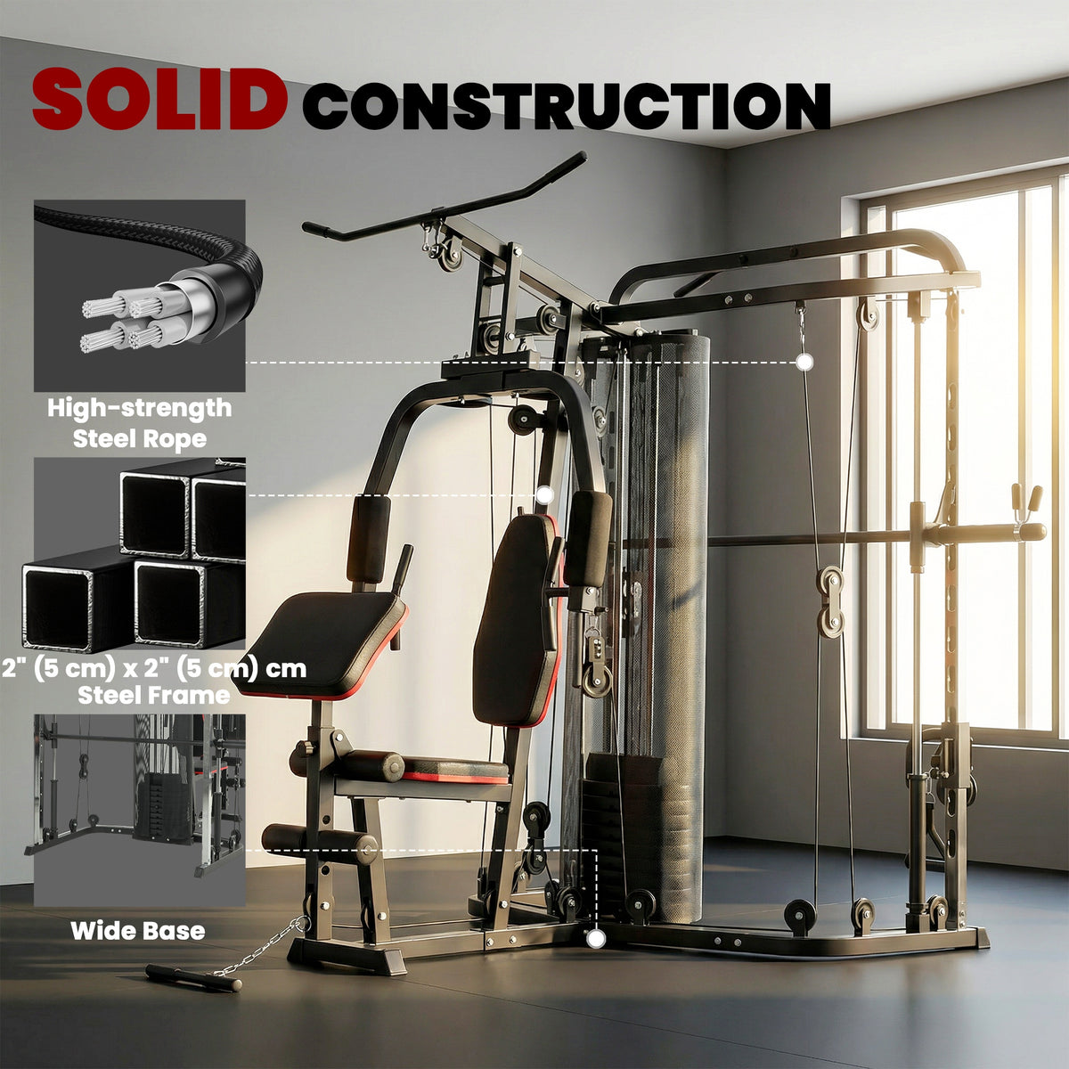 Soozier Home Gym Smith Machine with 143lbs Weight Stack - Black-Strength Training Equipment-DECOROLALA