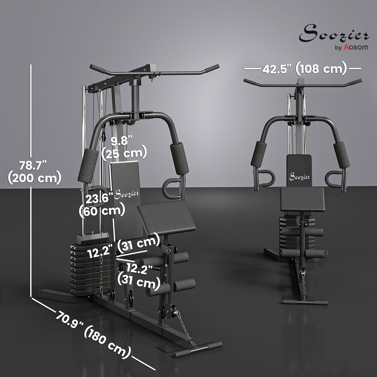 Soozier Home Gym Station - 99lbs Weight Stack Black Steel-Strength Training Equipment-DECOROLALA