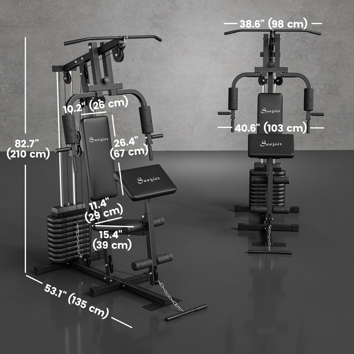 Soozier Home Gym Station - 99lbs Weight Stack Black Steel-Strength Training Equipment-DECOROLALA
