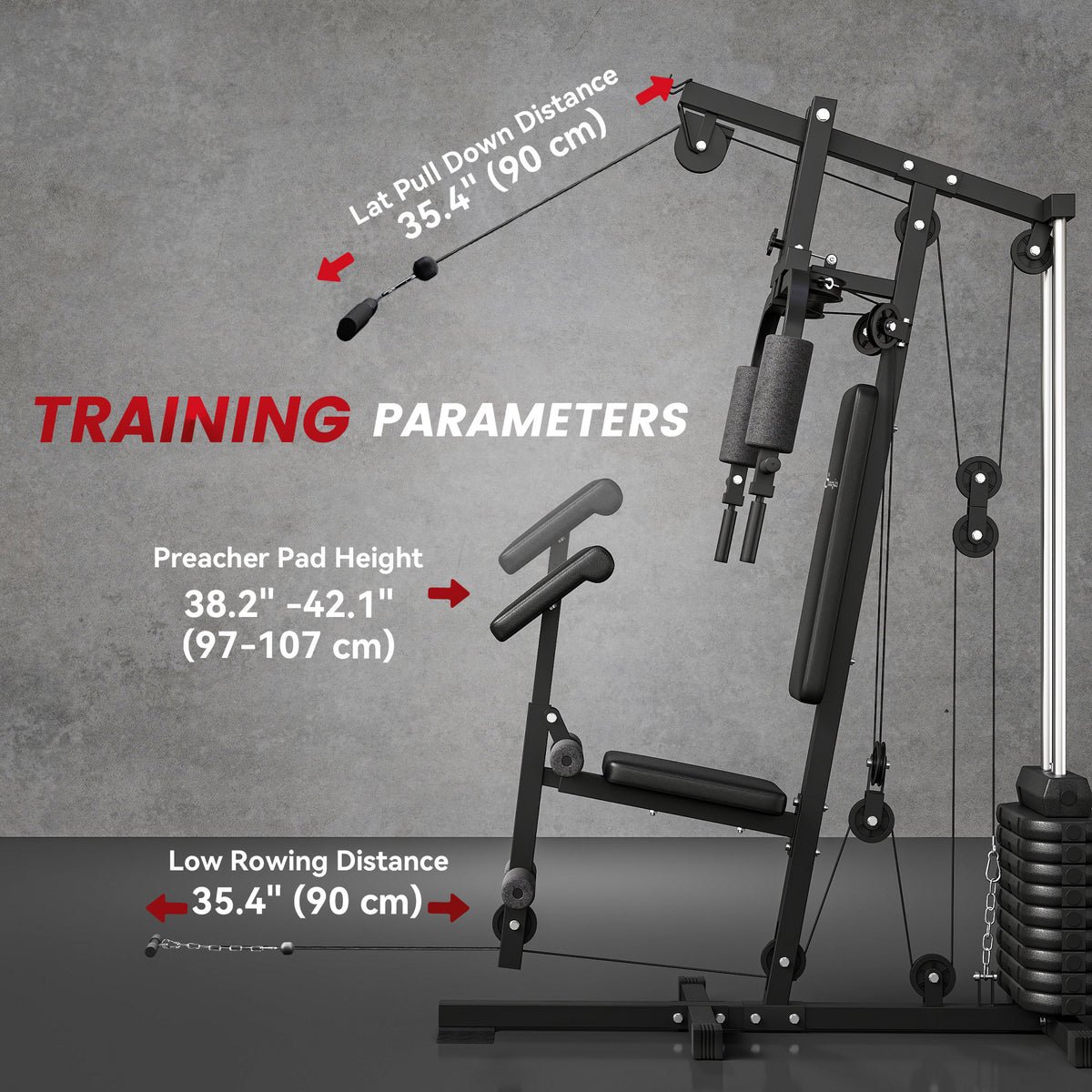 Soozier Home Gym Station - 99lbs Weight Stack Black Steel-Strength Training Equipment-DECOROLALA