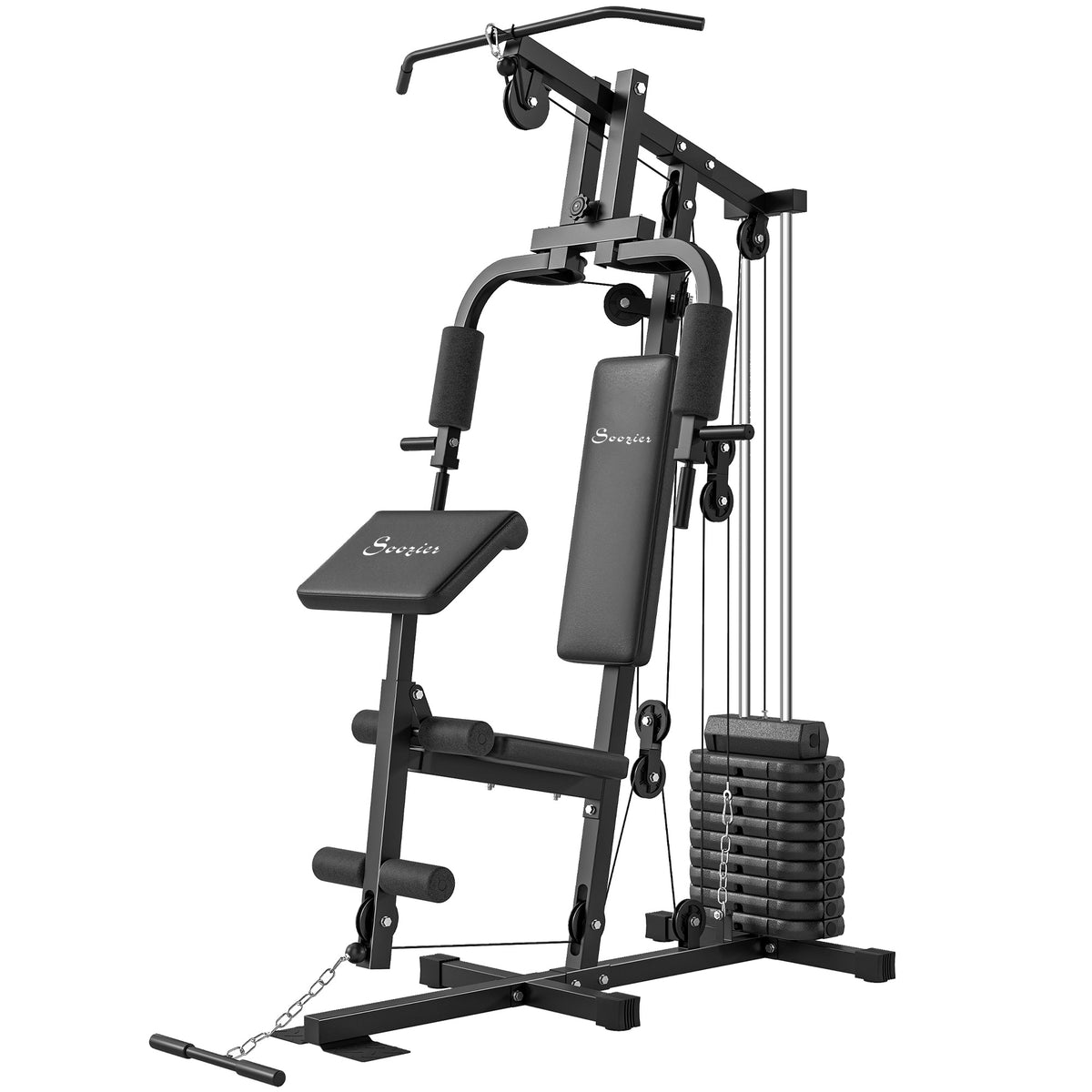 Soozier Home Gym Station - 99lbs Weight Stack Black Steel-Strength Training Equipment-DECOROLALA