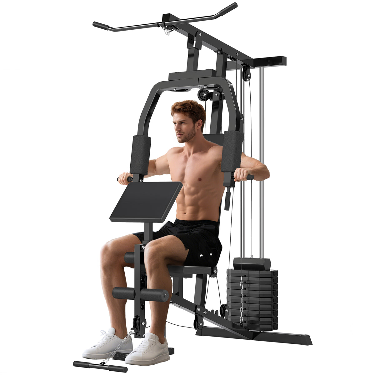 Soozier Home Gym Station - Full Body Strength Machine Black 99lb-Strength Training Equipment-DECOROLALA