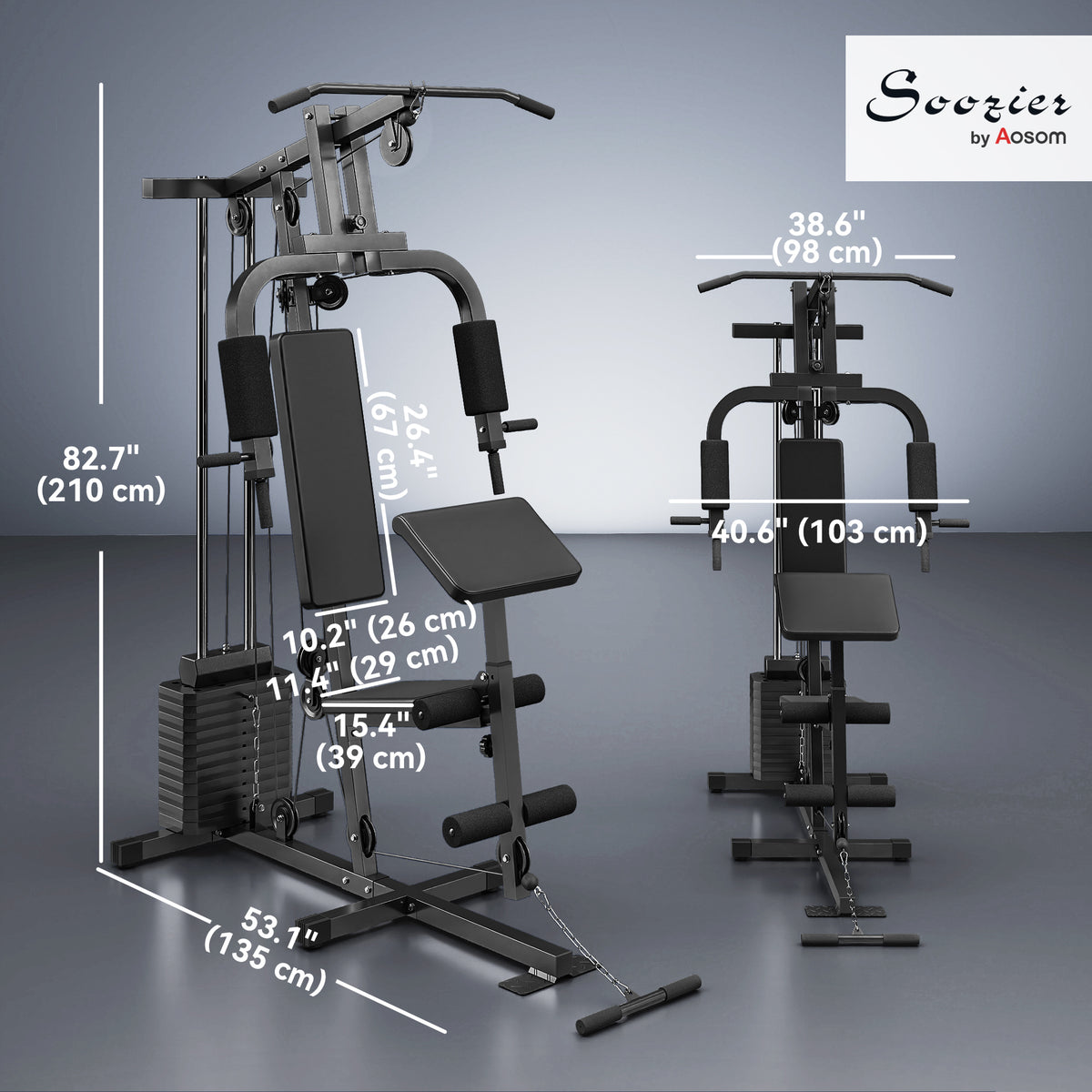 Soozier Home Gym Station with 143lbs Weight Stack - Black-Strength Training Equipment-DECOROLALA