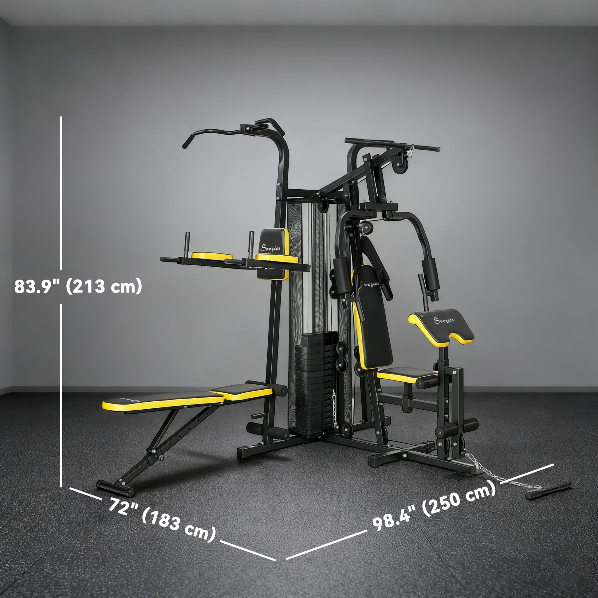 Soozier Home Gym Station with 152 lbs Weight Stack - Yellow-DECOROLALA