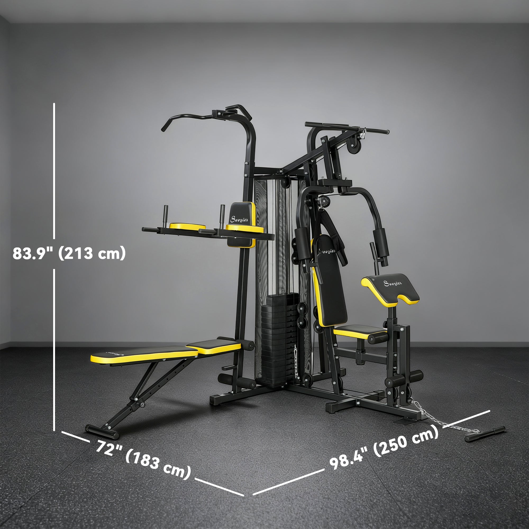 Soozier Home Gym Station with 152 lbs Weight Stack - Yellow-DECOROLALA
