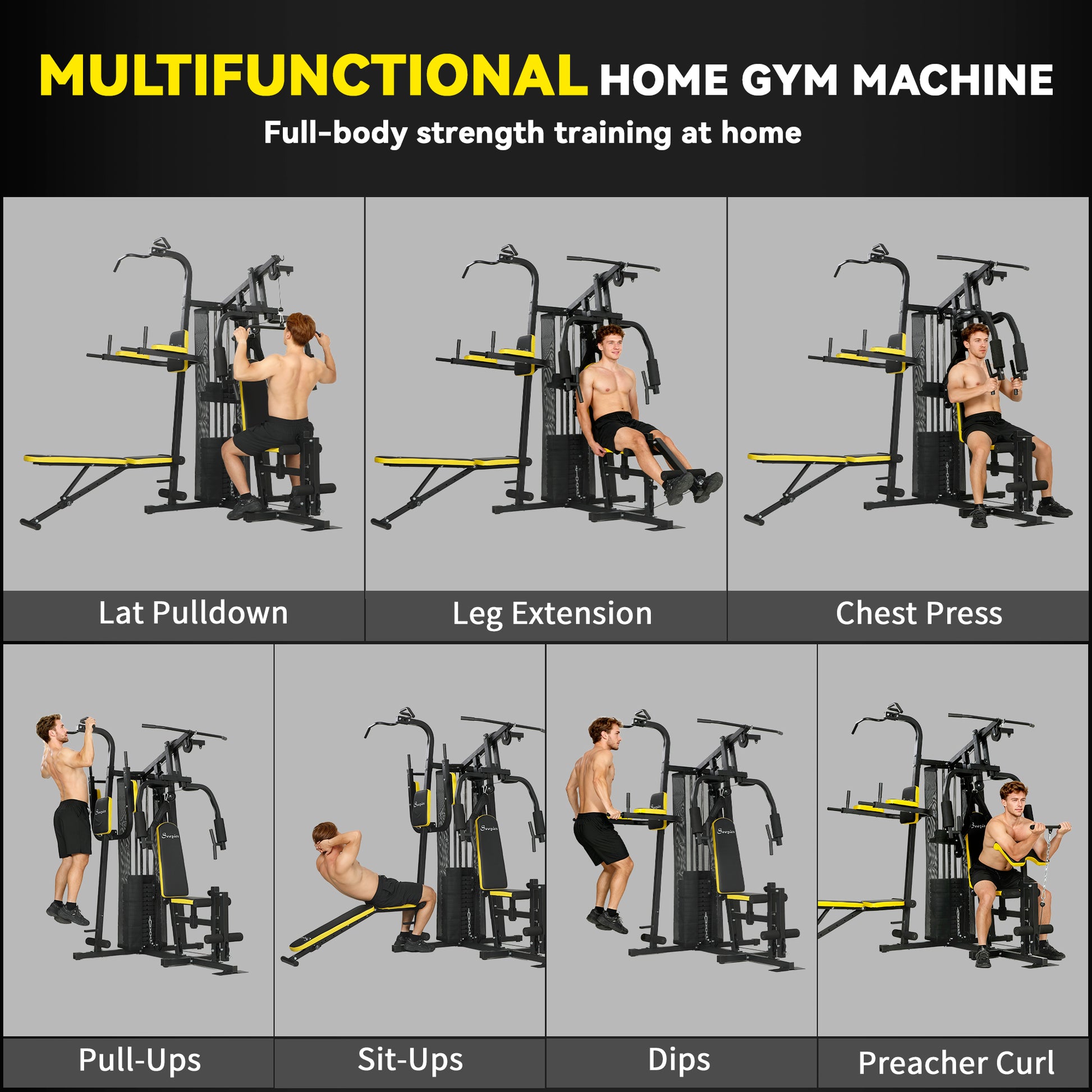 Soozier Home Gym Station with 152 lbs Weight Stack - Yellow-DECOROLALA