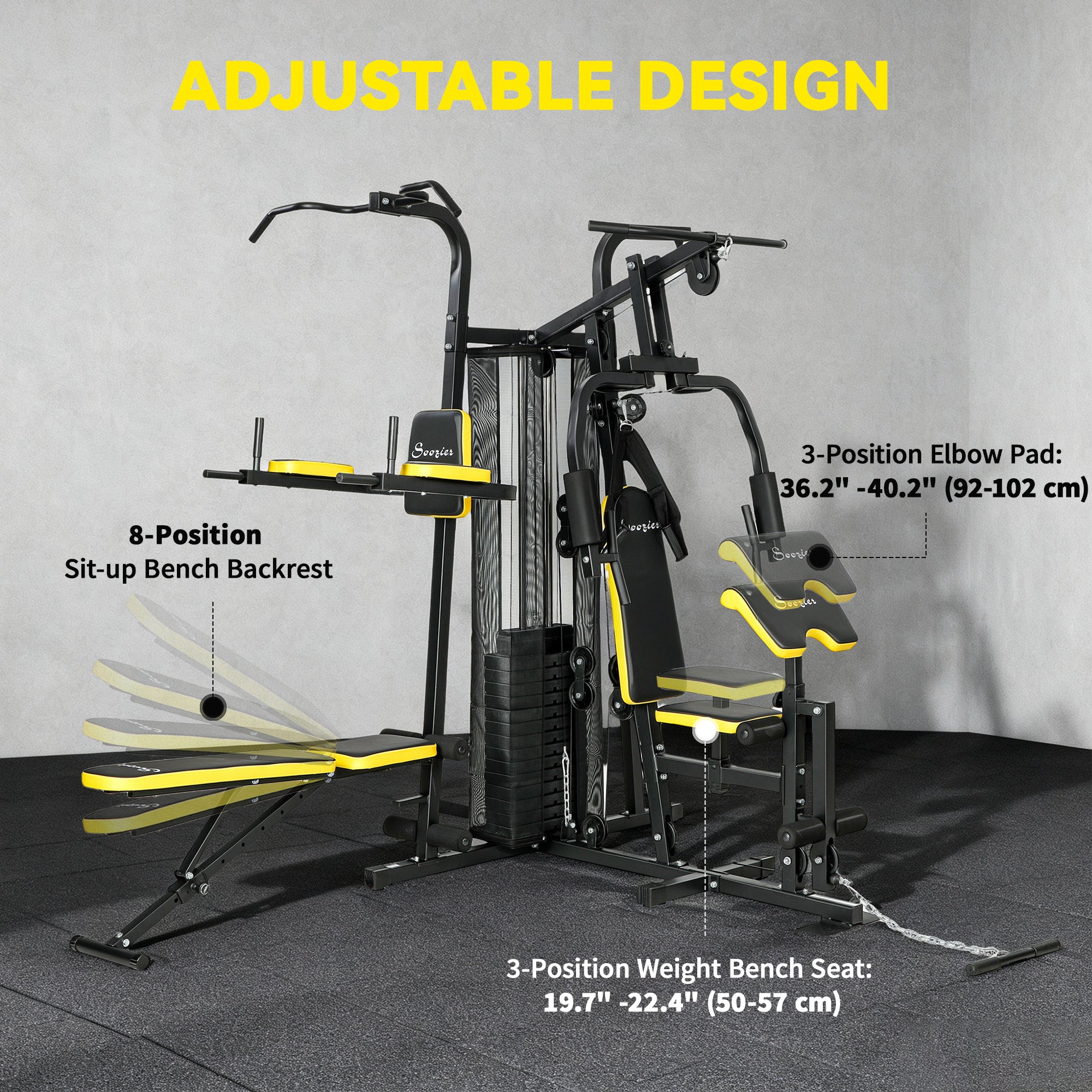 Soozier Home Gym Station with 152 lbs Weight Stack - Yellow-DECOROLALA