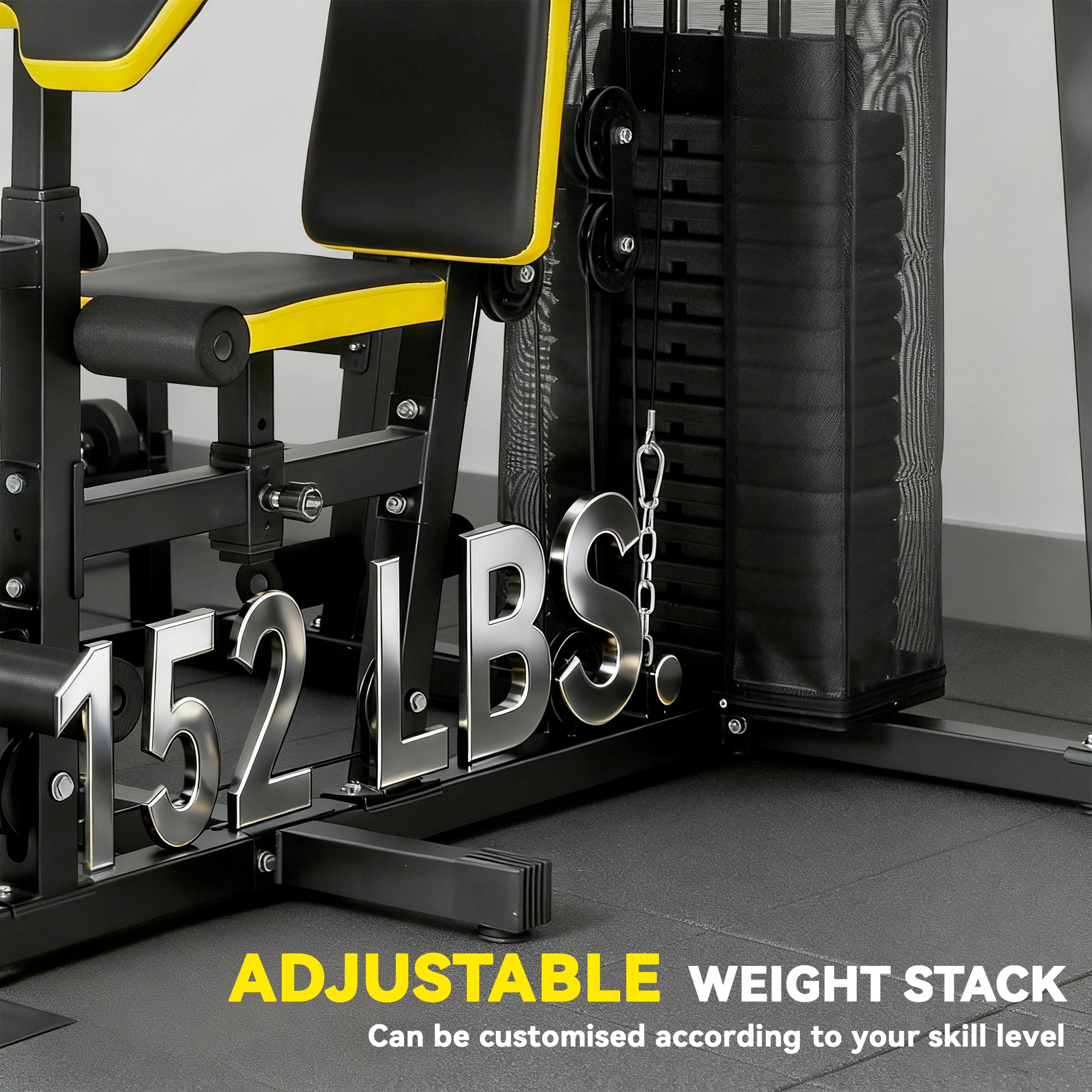 Soozier Home Gym Station with 152 lbs Weight Stack - Yellow-DECOROLALA