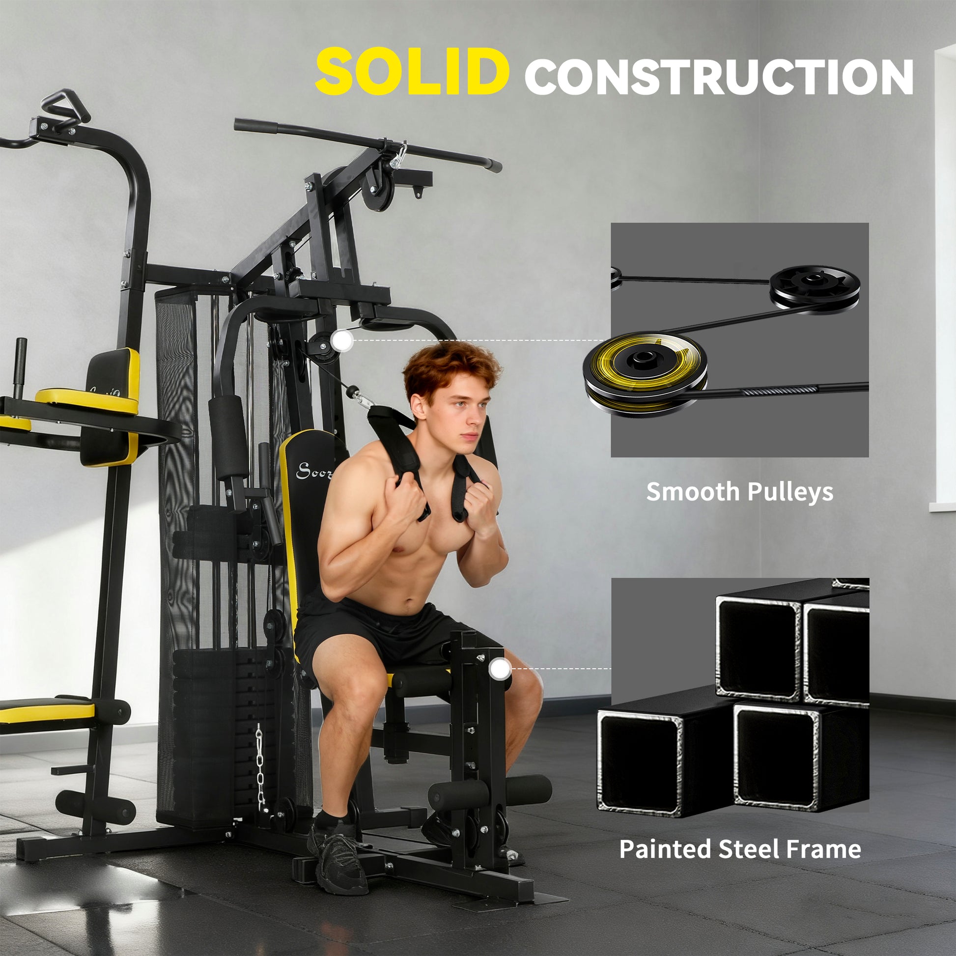 Soozier Home Gym Station with 152 lbs Weight Stack - Yellow-DECOROLALA