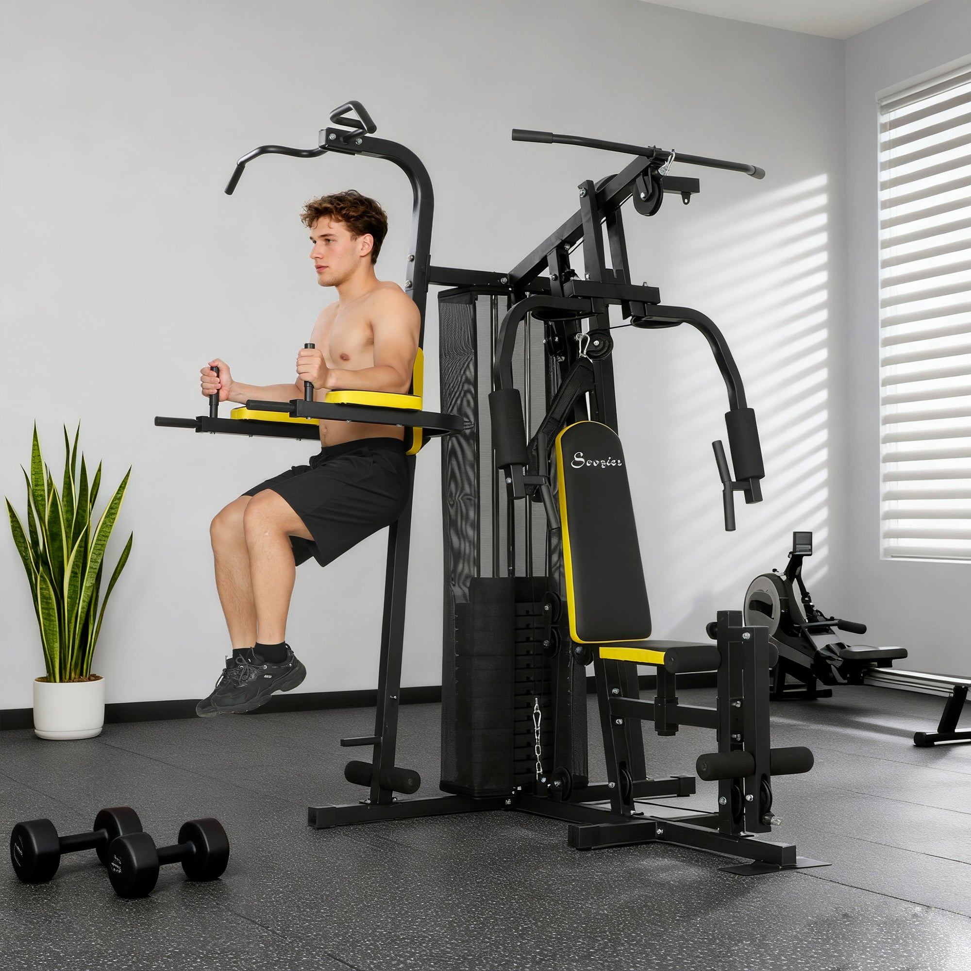Soozier Home Gym Station with 152 lbs Weight Stack - Yellow-DECOROLALA
