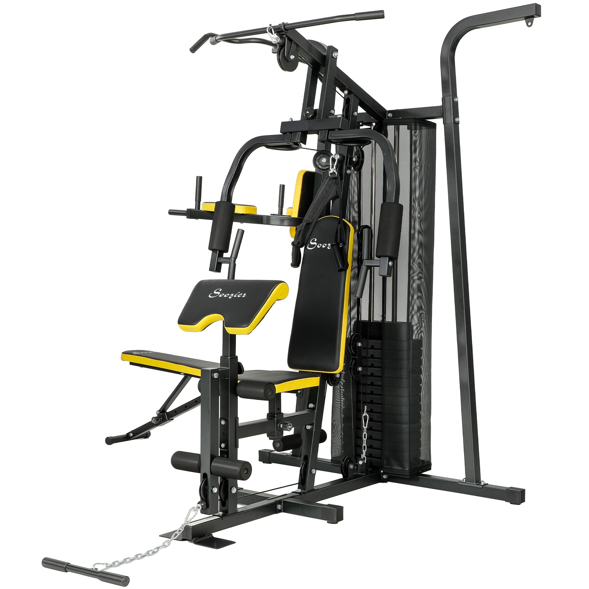 Soozier Home Gym Station with 152 lbs Weight Stack - Yellow-DECOROLALA